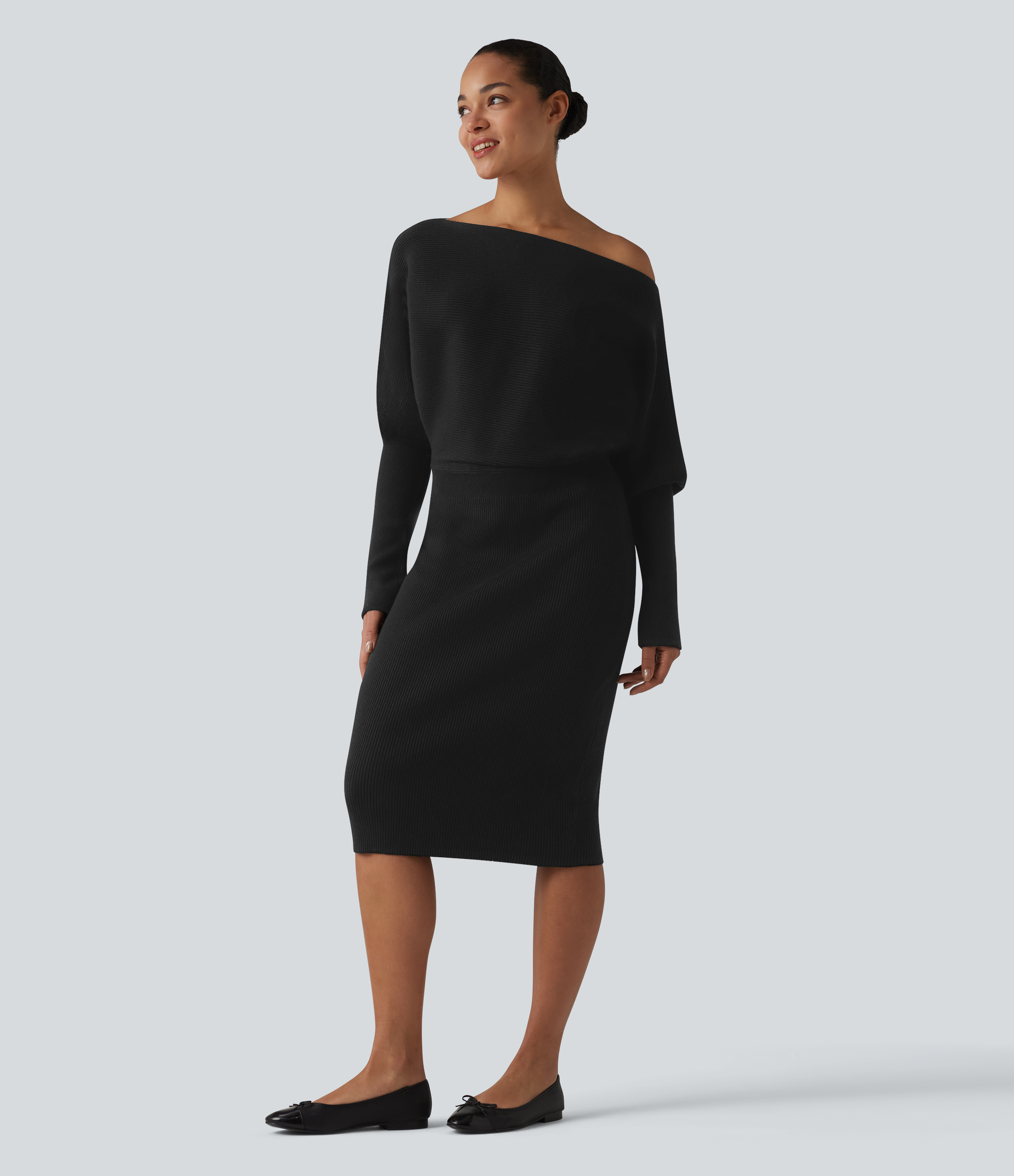 Robe pull midi casual à manches longues