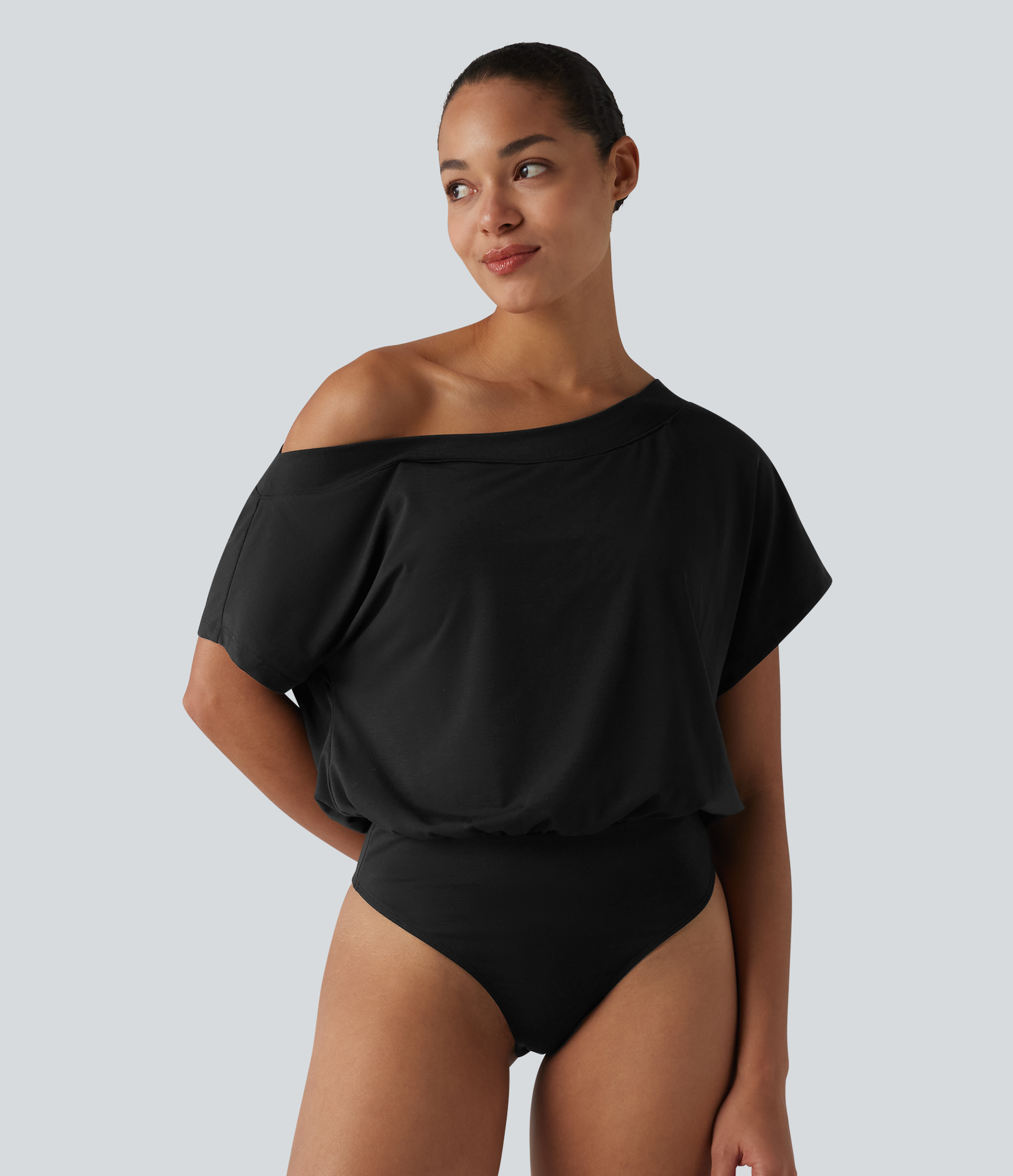 One Shoulder Built-in Bra Short Sleeve Quick Dry Casual Bodysuit