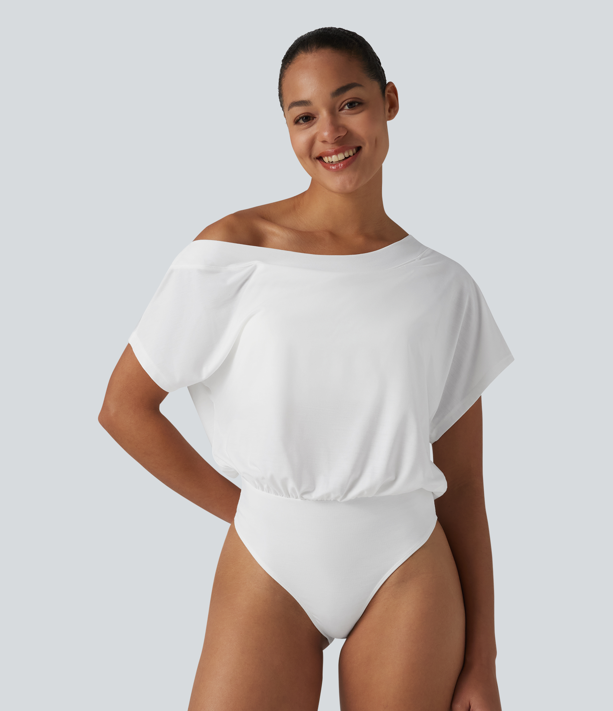 One Shoulder Built-in Bra Short Sleeve Quick Dry Casual Bodysuit