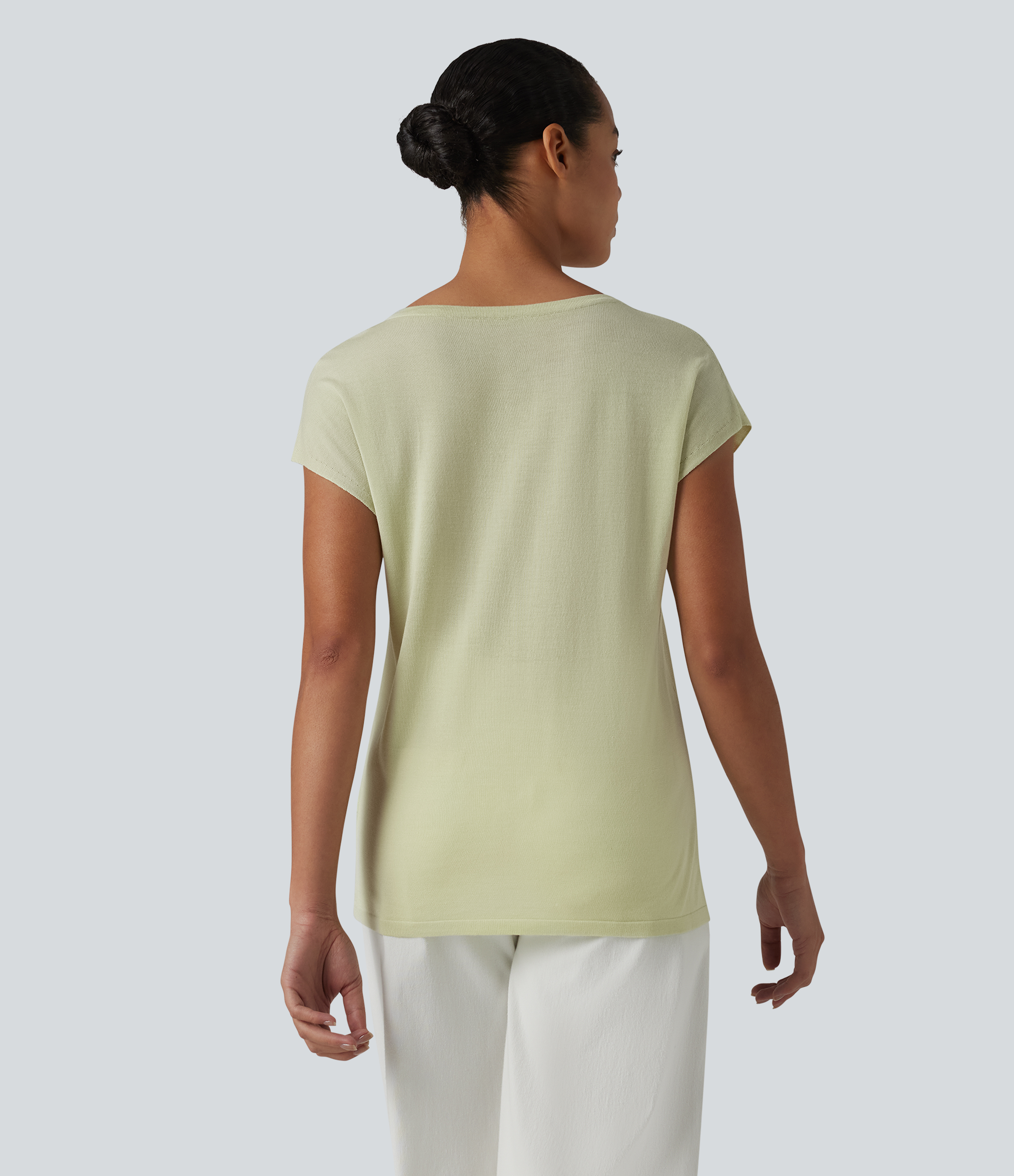 Misty green Jersey de trabajo de cuello en V y manga corta / 2