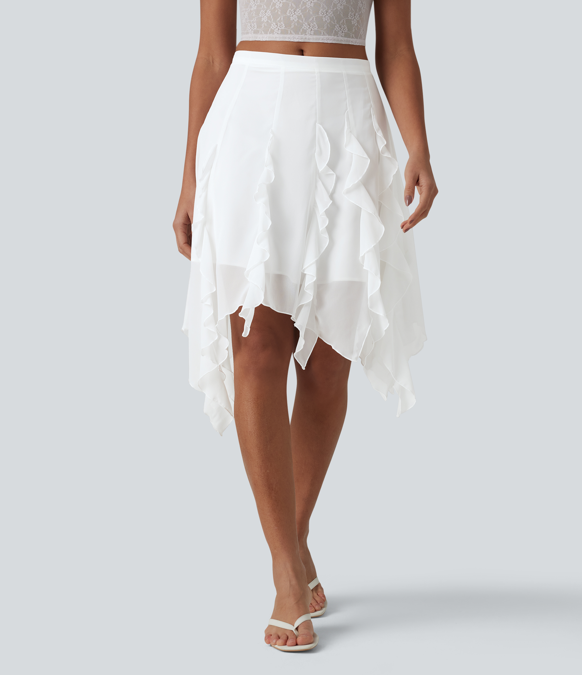 Mid Rise Draped Asymmetric Hem Midi Skirt
