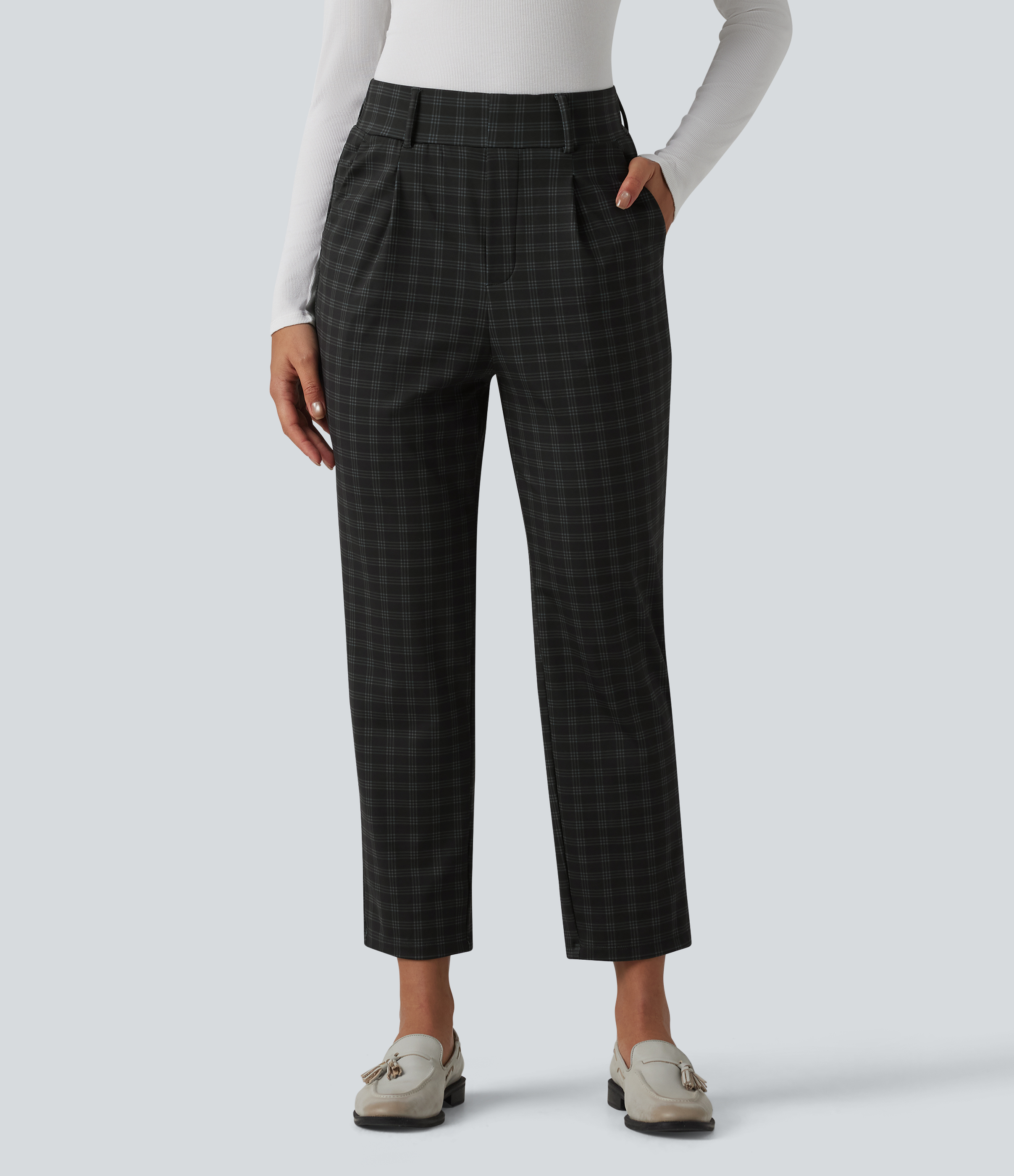Halara Flex™ High Waisted Plaid Tapered Suit Work Pants with Pockets