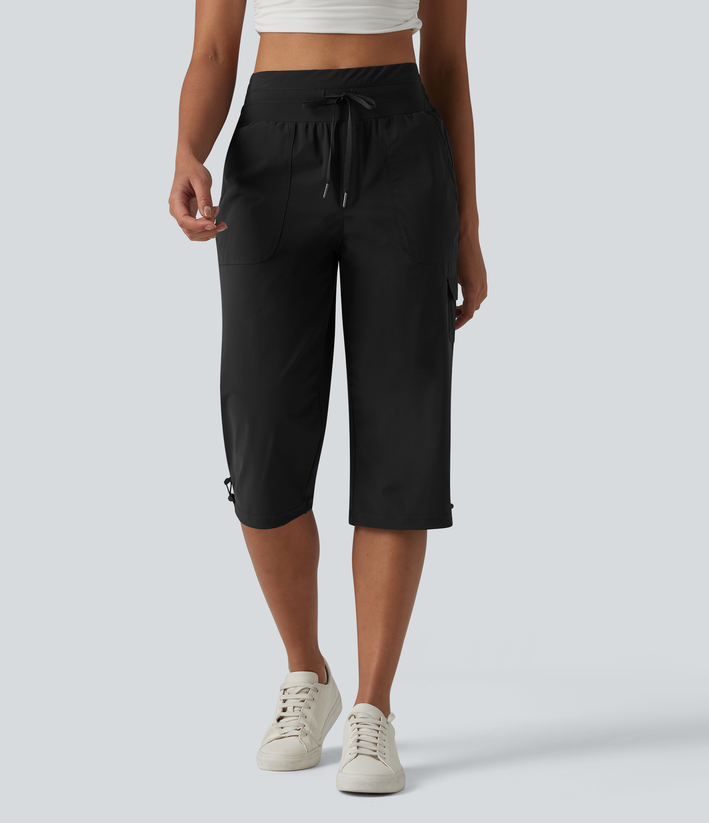 Mid Rise Drawstring Straight Leg Quick Dry InstantCool Capri Casual Pants with Pockets-UPF40+