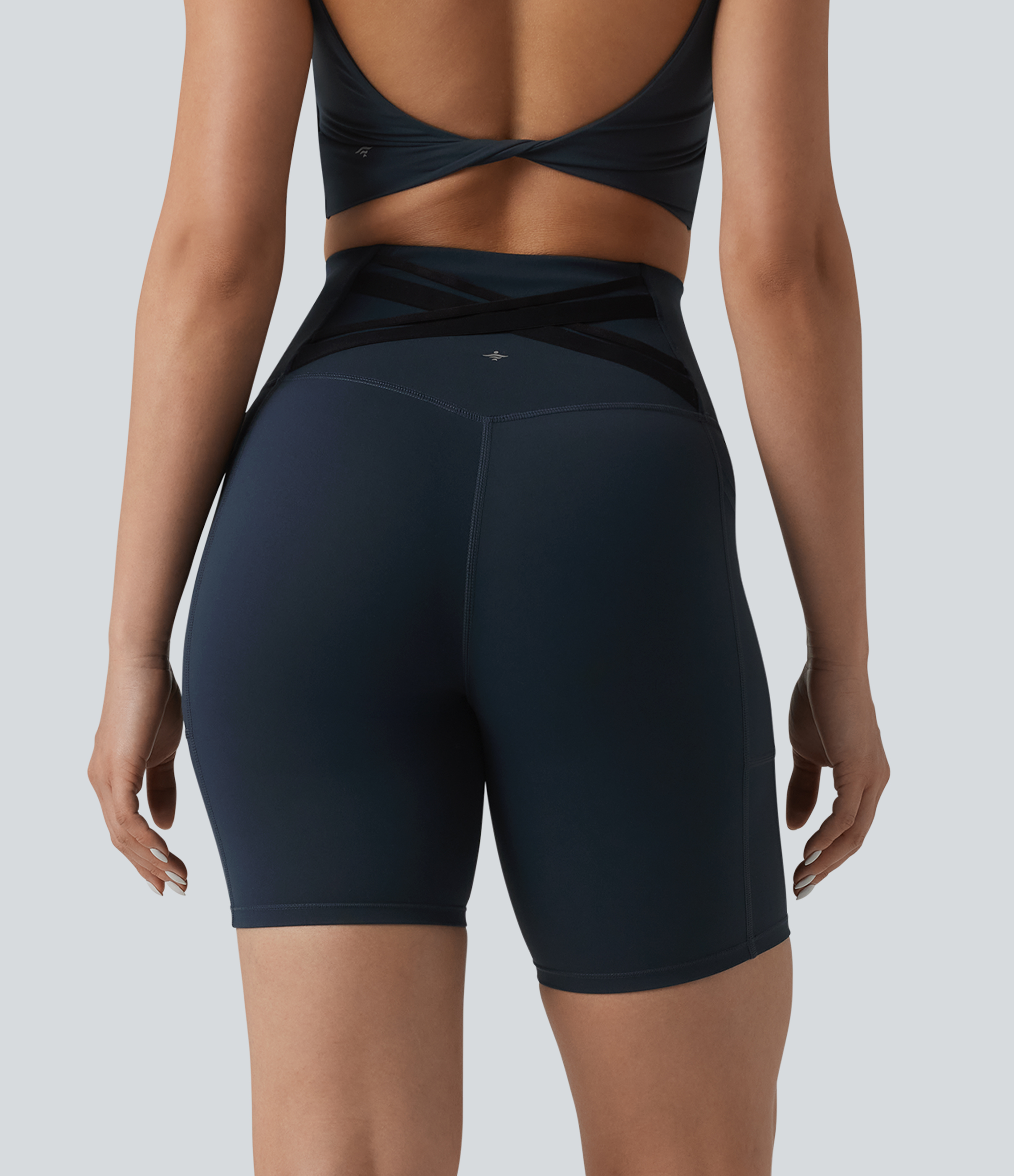 Halara Ultrasculpt™ High Waisted Tummy Control Crossover Back Running Biker Shorts 7'' with Pockets