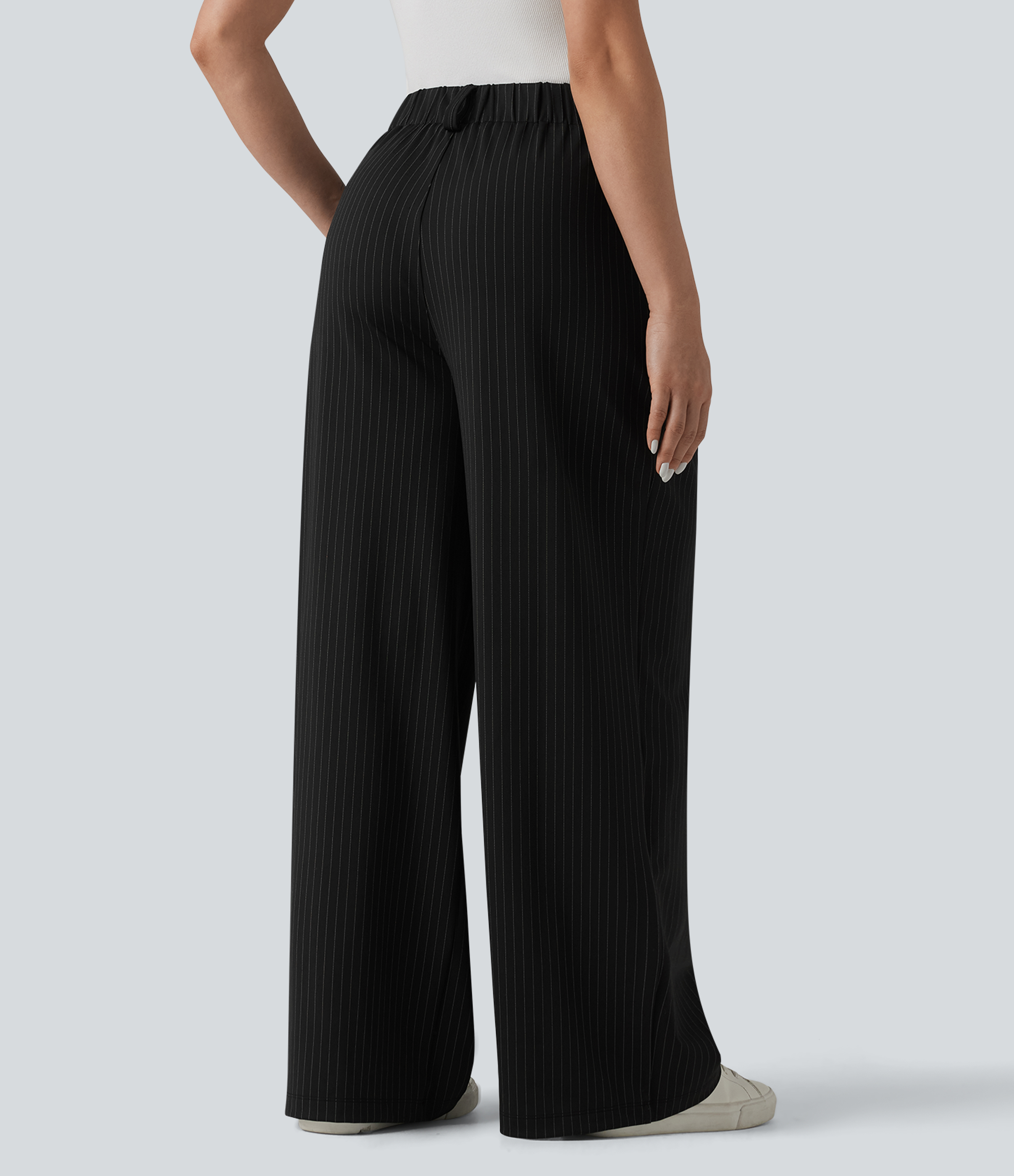 Gunmetal Pinstripe Pantalon de travail rayé taille haute à jambe large avec poches / 2