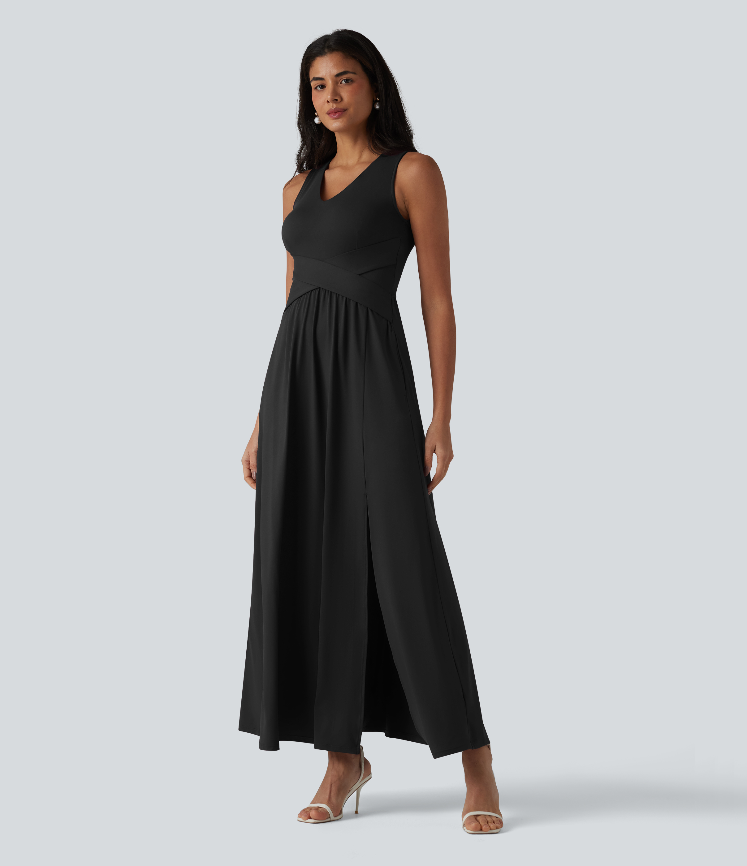 Ärmelloses Maxikleid mit V-Ausschnitt und Taschen