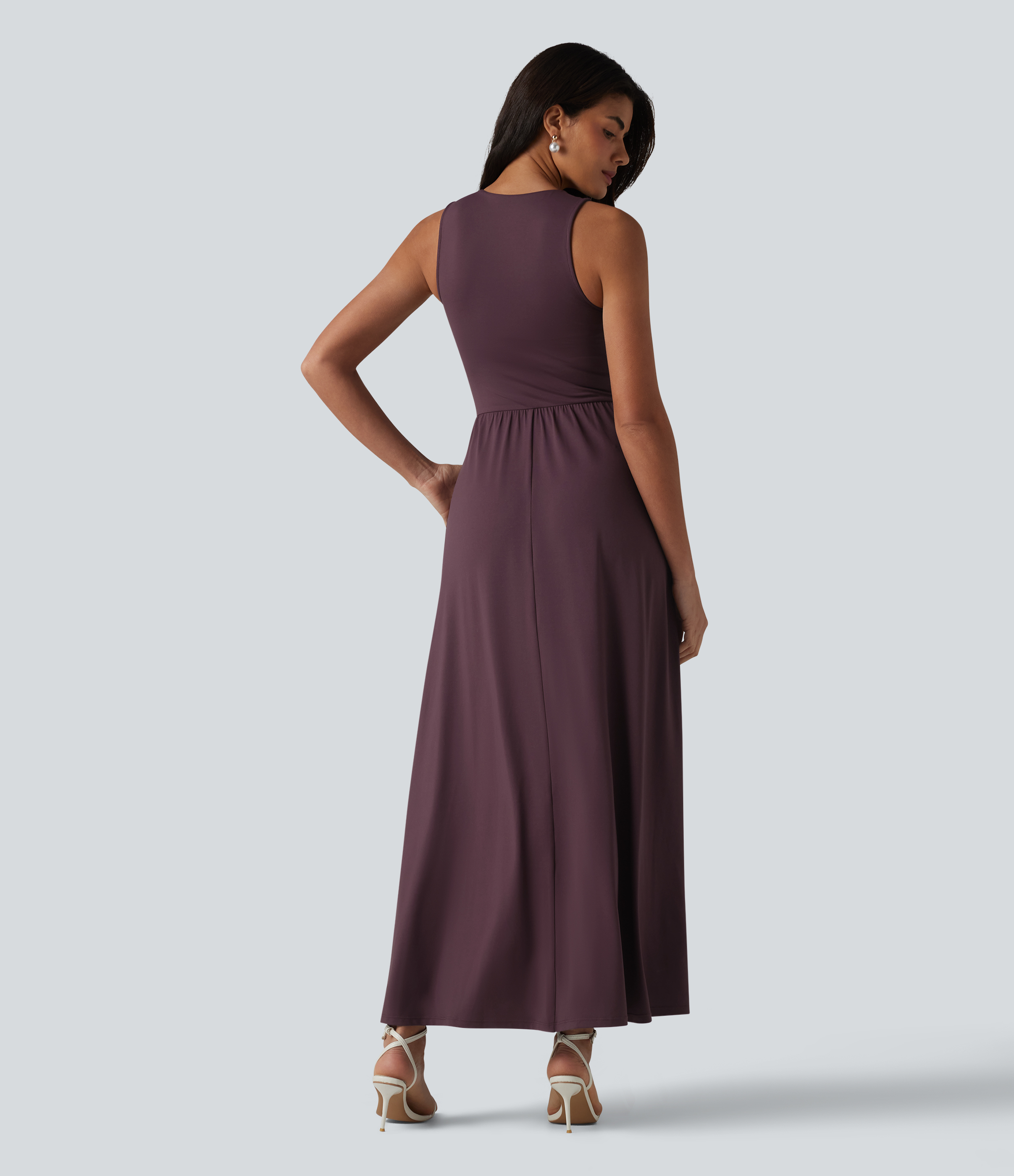 Plum Wine Ärmelloses Maxikleid mit V-Ausschnitt und Seitentaschen / 2