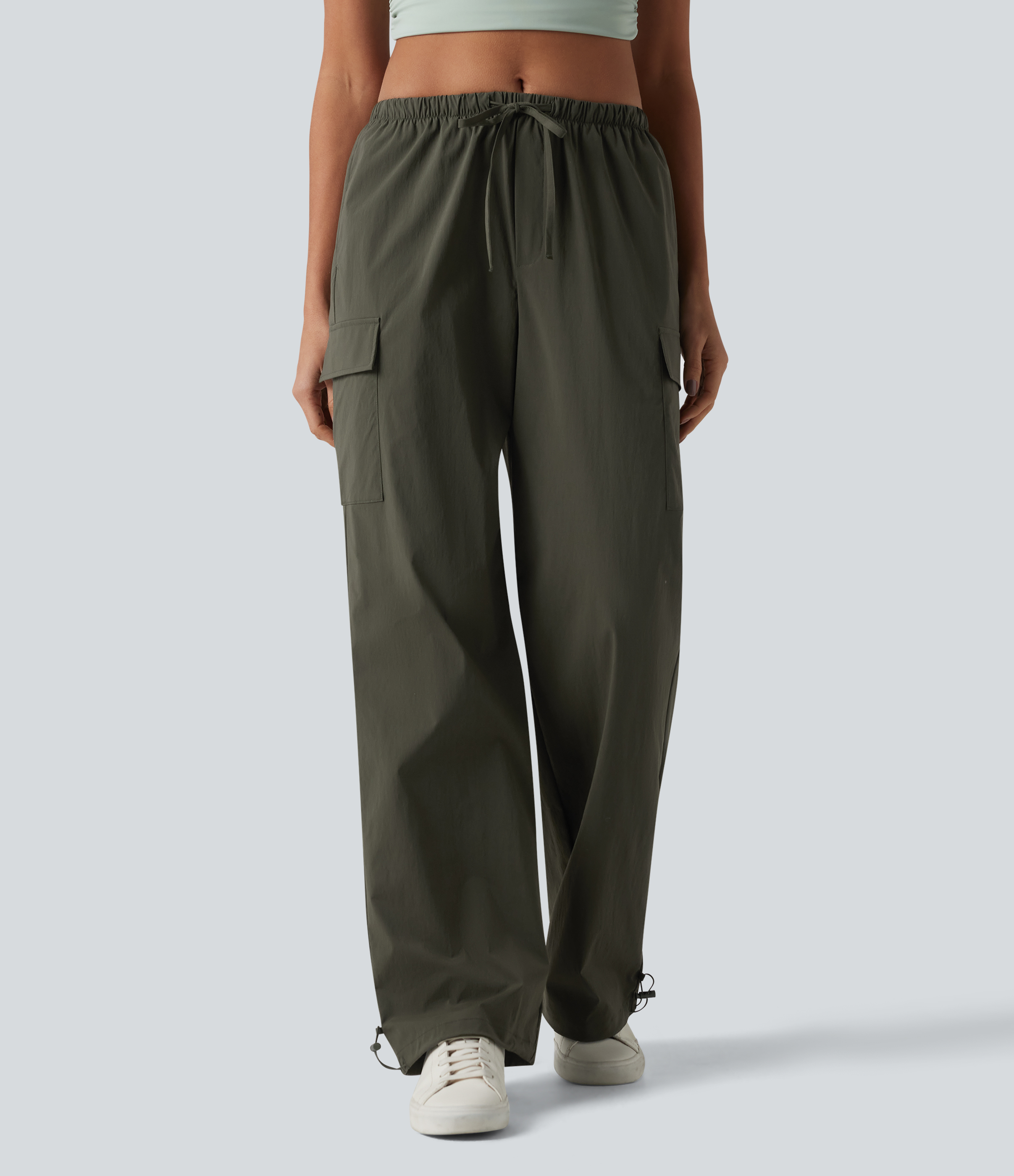 Forest Night Lässige Cargohose mit mittlerer Bundhöhe, Kordelzug, geradem Bein und Taschen / 2