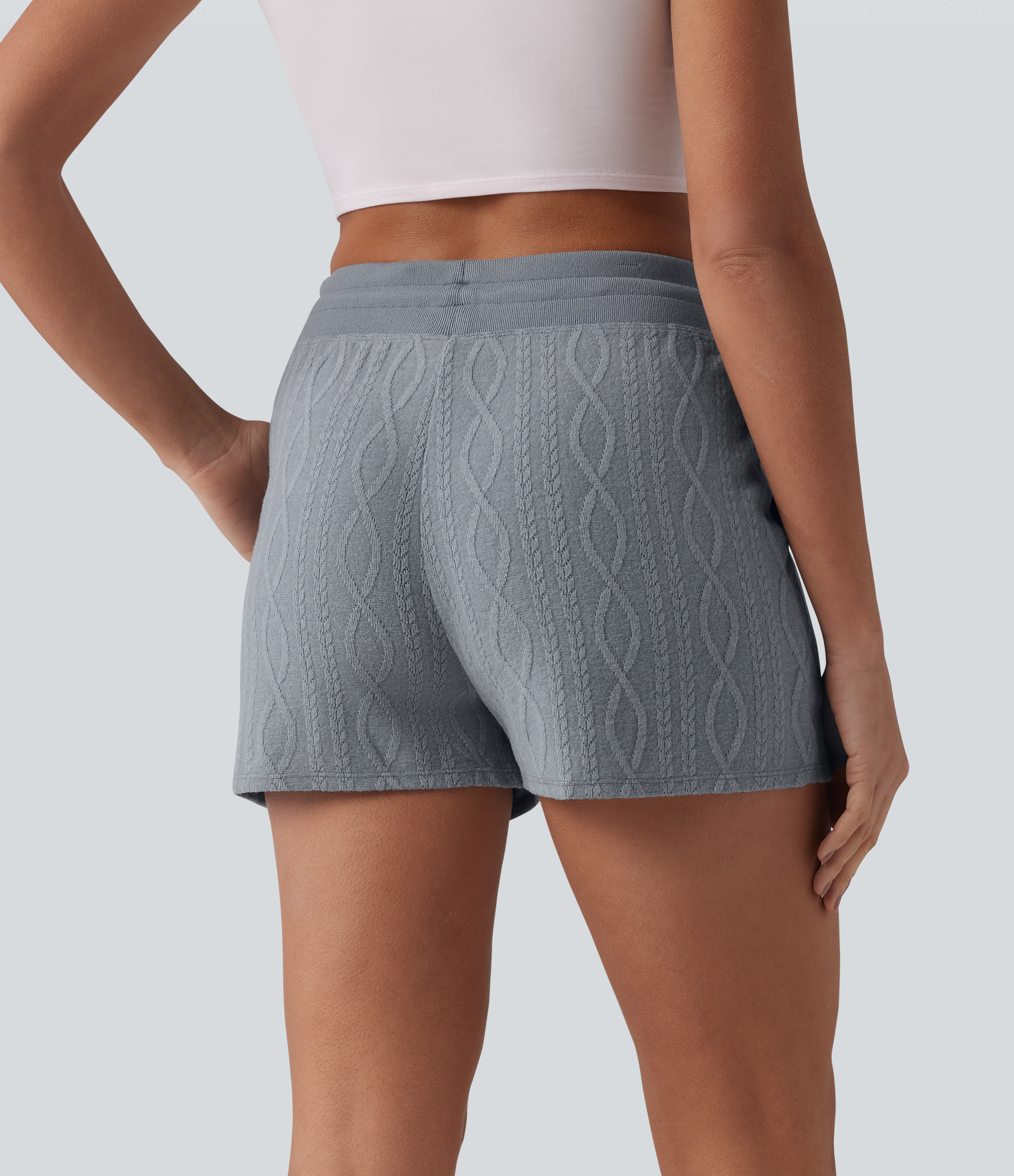 Weathervane Mid Rise Drawstring Cable Knit Casual Shorts 3'' with Pockets / 2