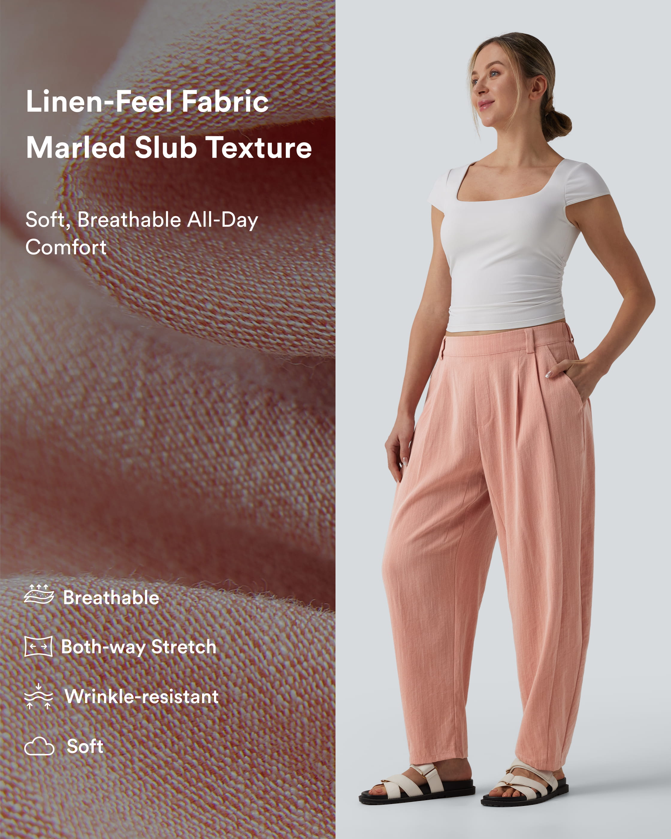 Terra Blush Lässige Hose in Leinenoptik mit mittelhohem Bund, Seitentaschen und Barrel-Leg / 2
