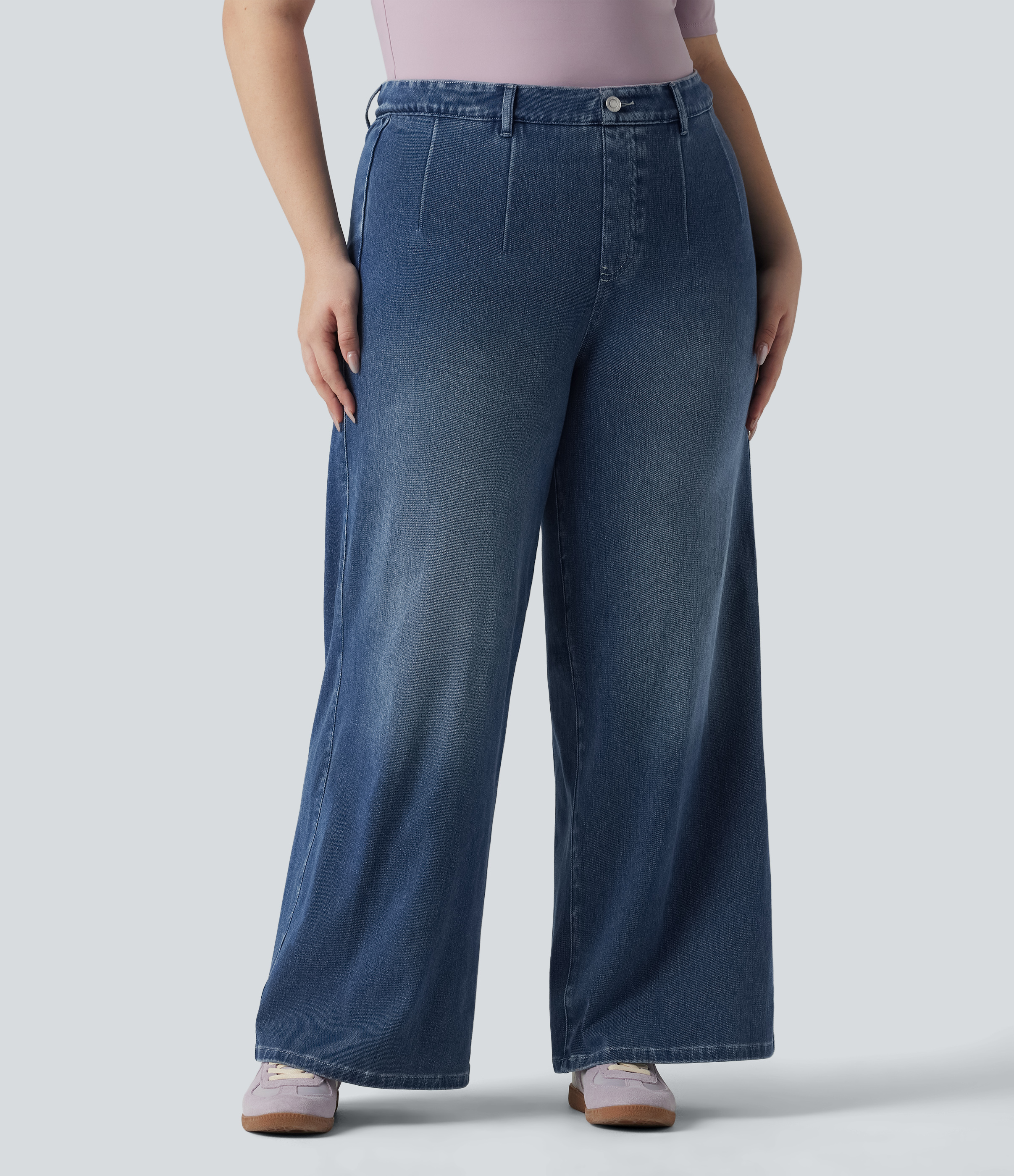 Halara Flex™ Jean large casual grande taille taille haute ventre plat avec poches