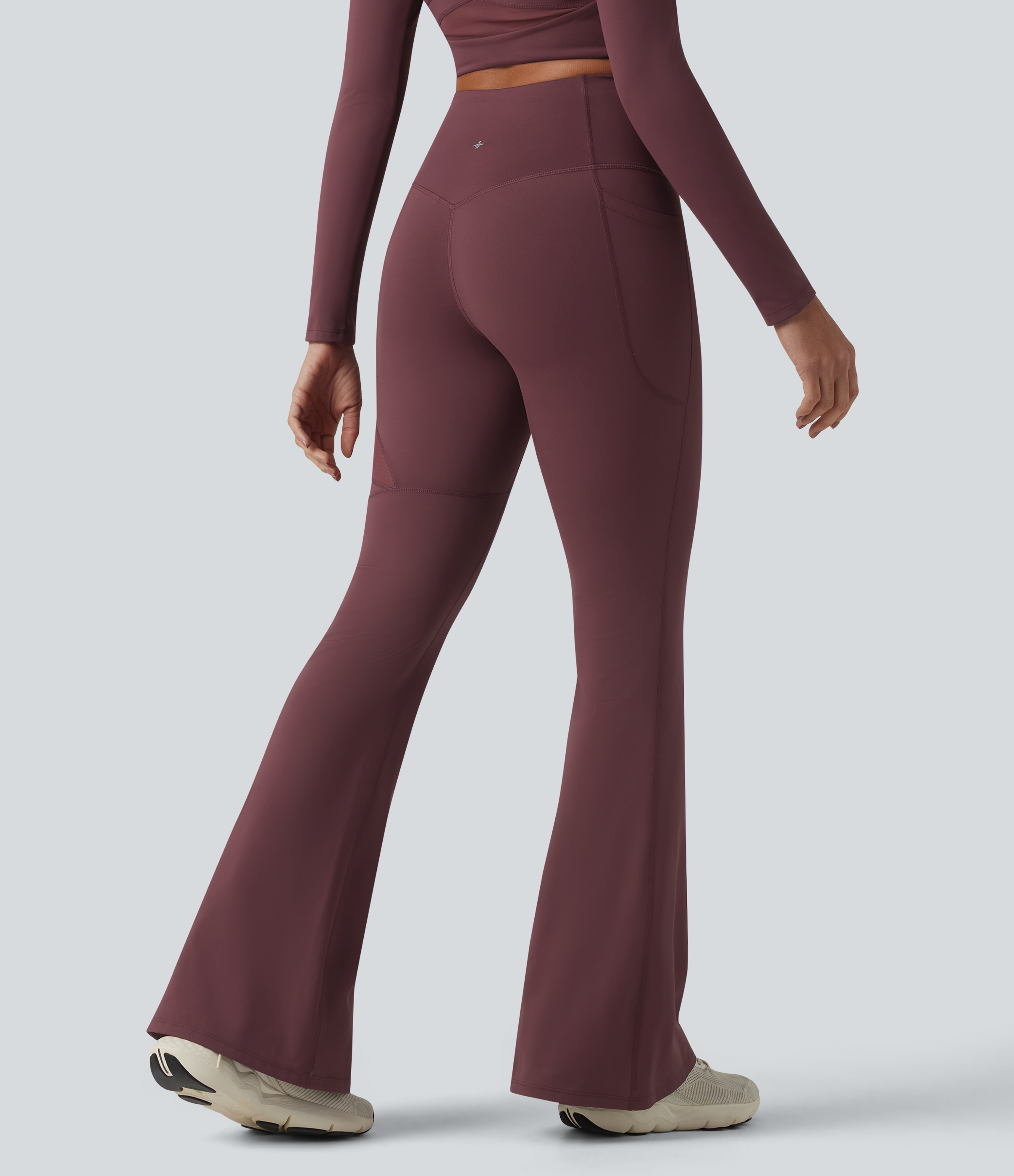 Woo Plum Purple Legging évasé casual en maille respirante ventre plat taille haute avec poche / 2