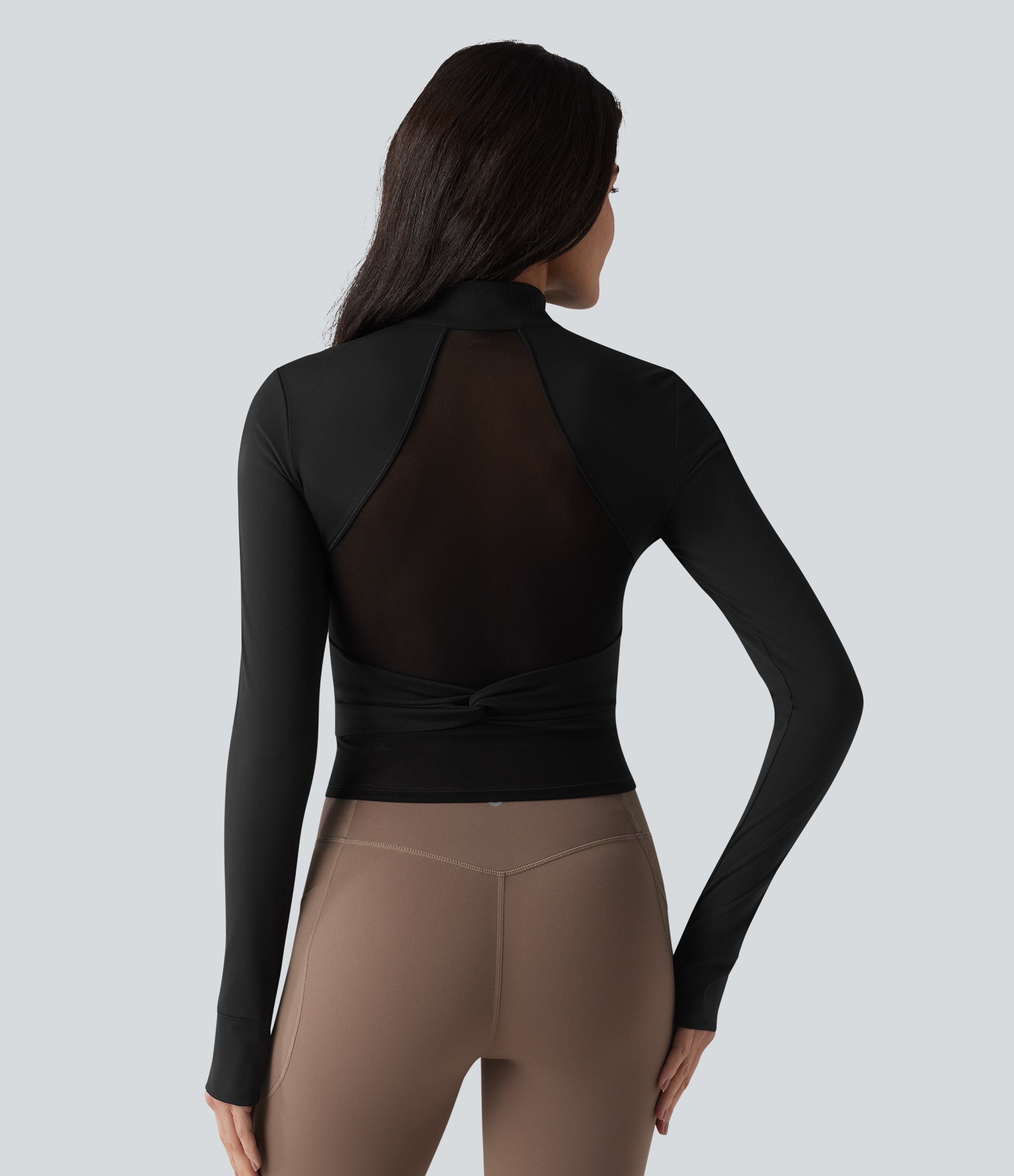 SoftlyZero™ Plush Stand Collar Long Sleeve Thumb Holes Twisted Back Breathable Mesh Yoga Jacket with Pockets