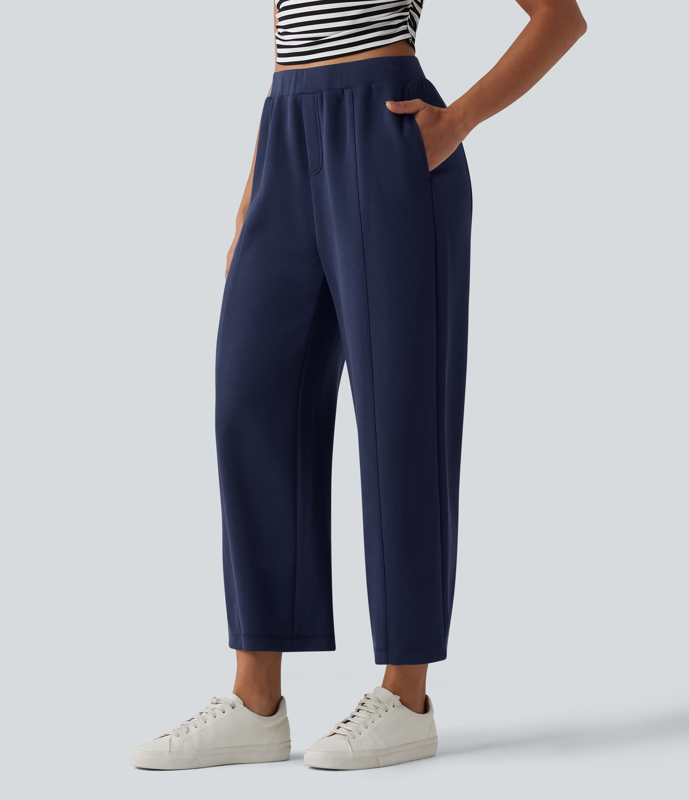 SpacerTek™ High Waisted Wide Leg Casual Pants with Pockets