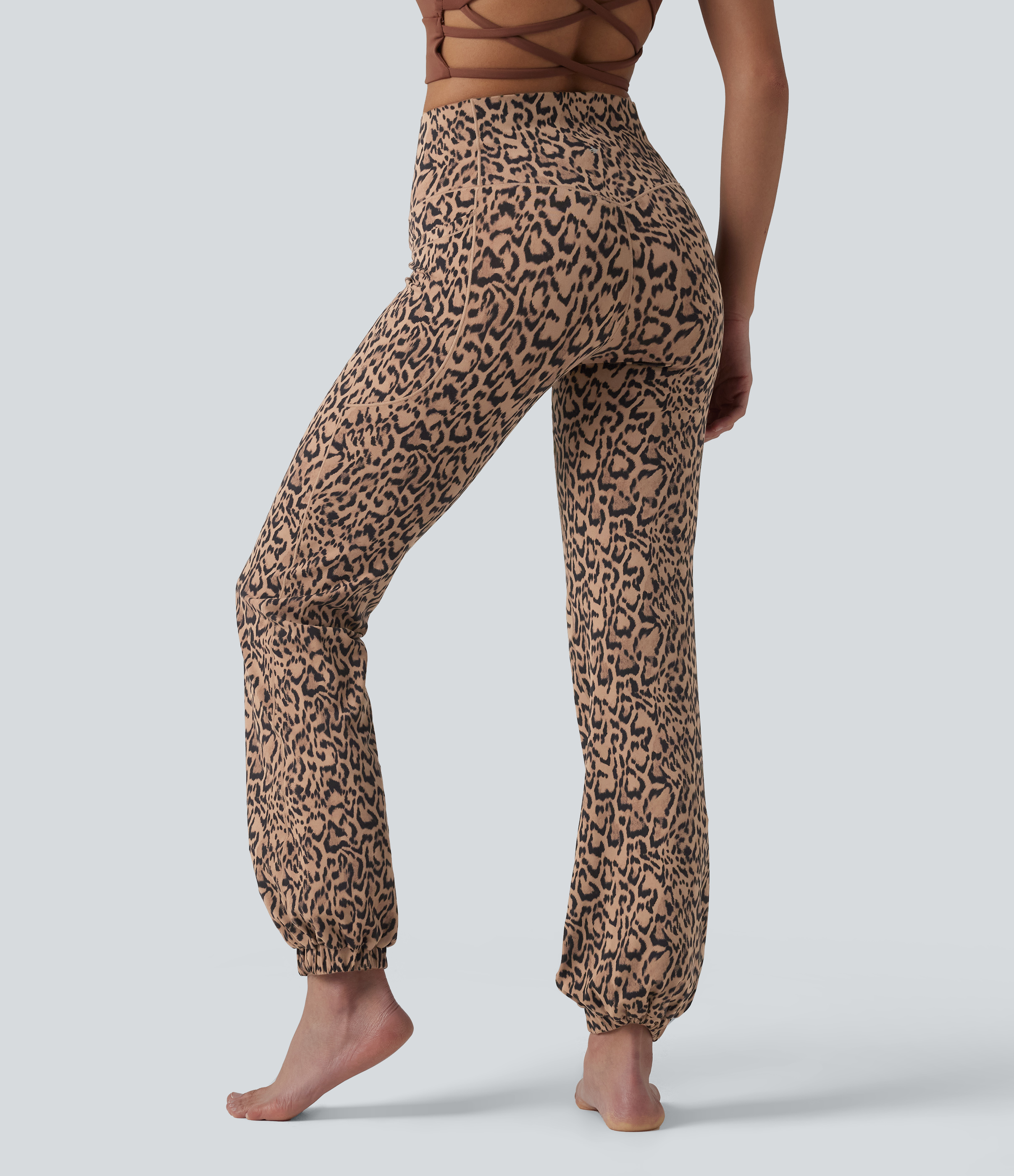 SoftlyZero™ Jogging ballon de danse taille haute imprimé léopard, avec poches – Protection UPF 40+