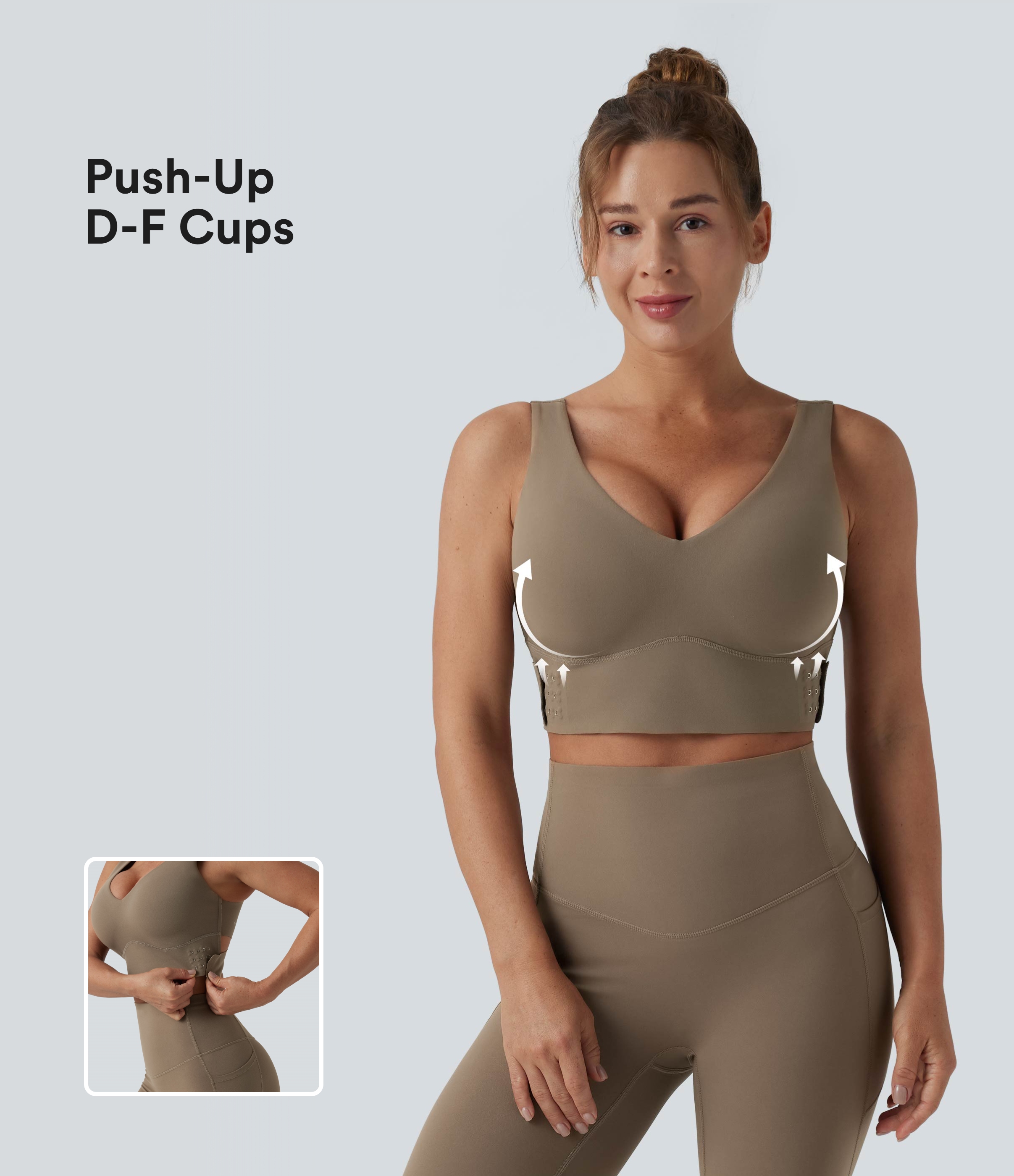 Halara UltraSculpt™ Medium Support V Neck Push-Up Training Sports Bra D-F Cups