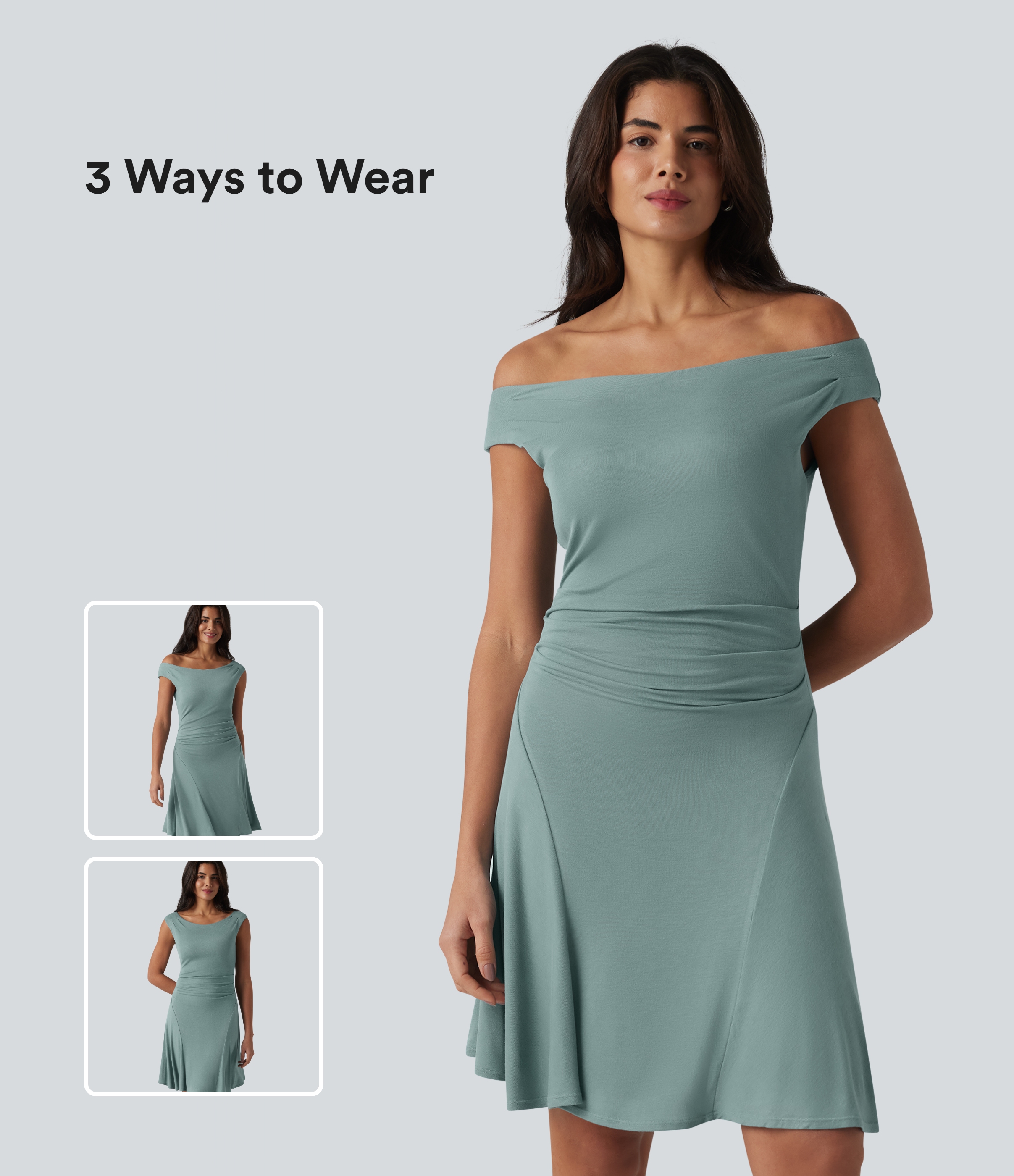 Ribbed Off Shoulder Non-Removable Pad Mini Casual Dress