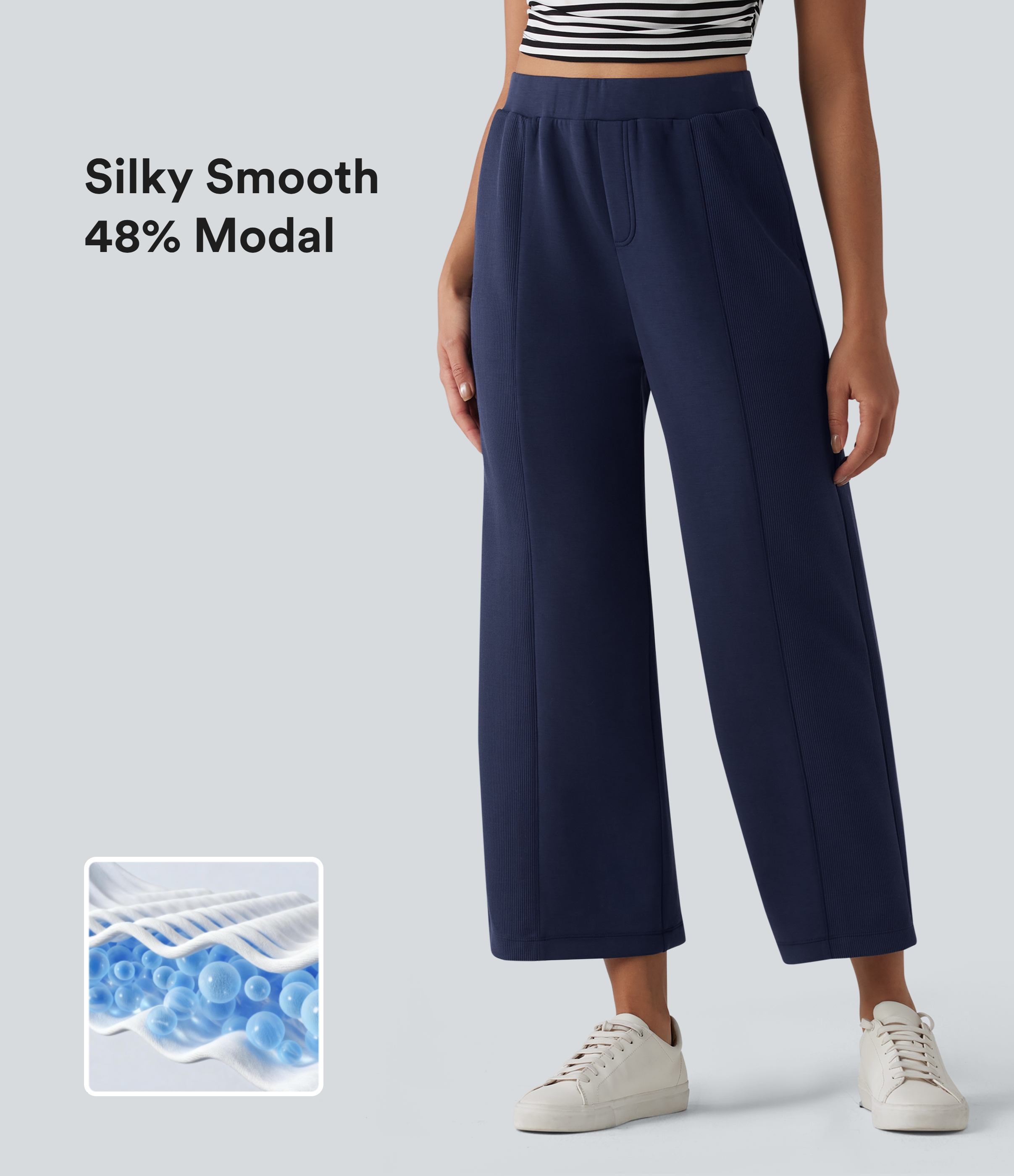 SpacerTek™ High Waisted Wide Leg Casual Trousers with Pockets