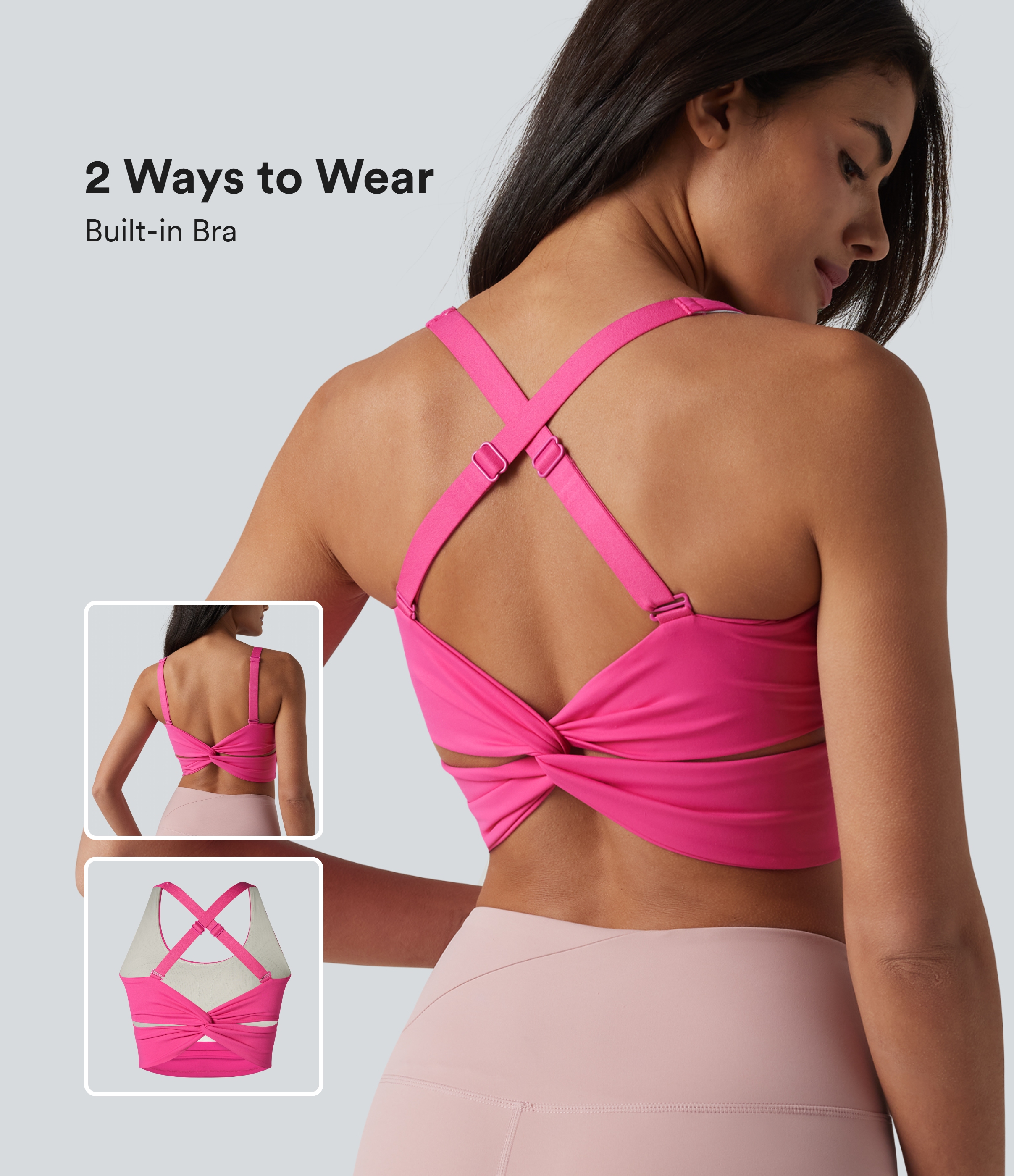 SoftlyZero™ Plush Crisscross Backless Twisted Back Adjustable Straps Built-in Bra Workout Tank Top