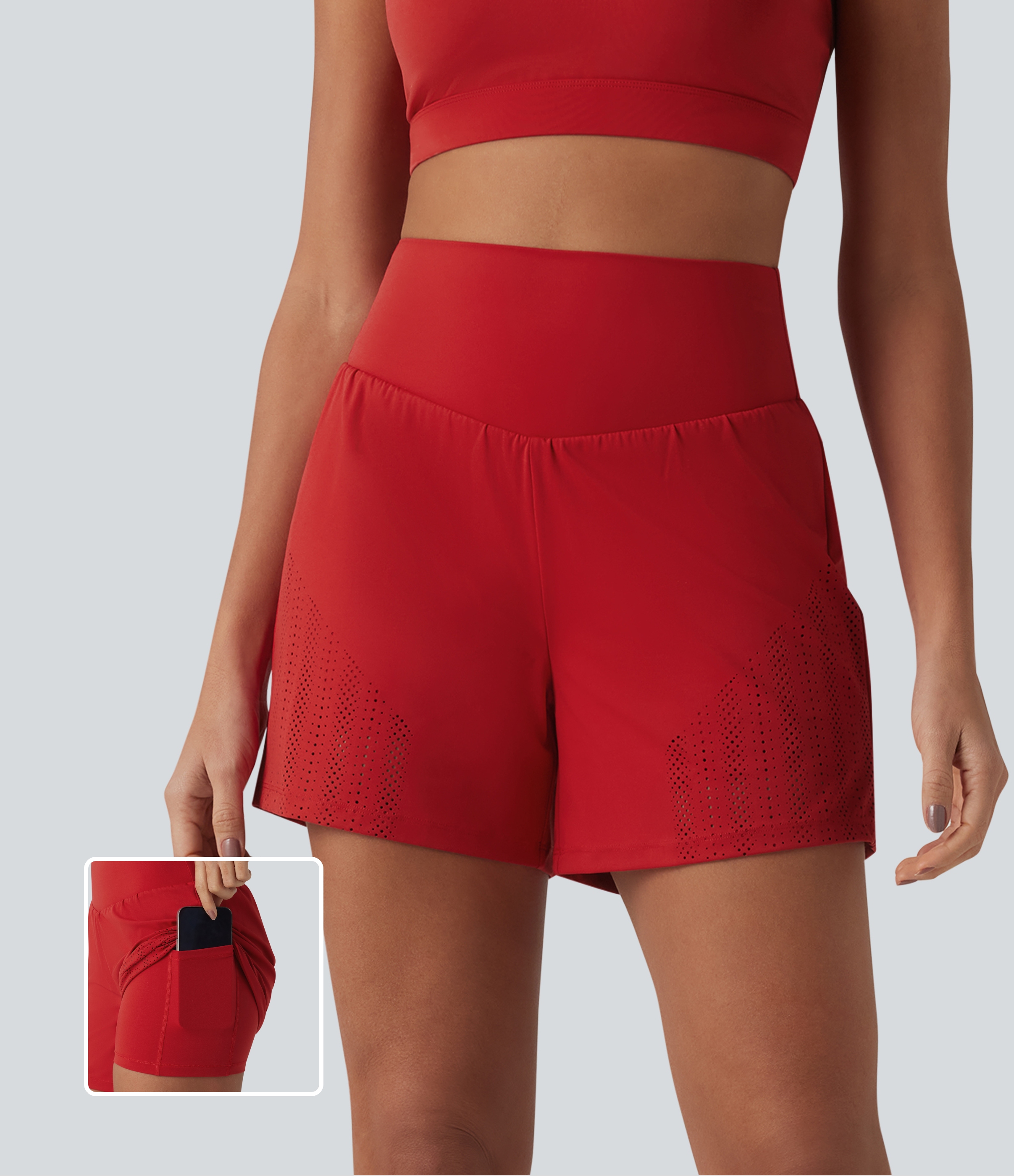 High Waisted 2-in-1 Running Shorts 5'' with Pockets