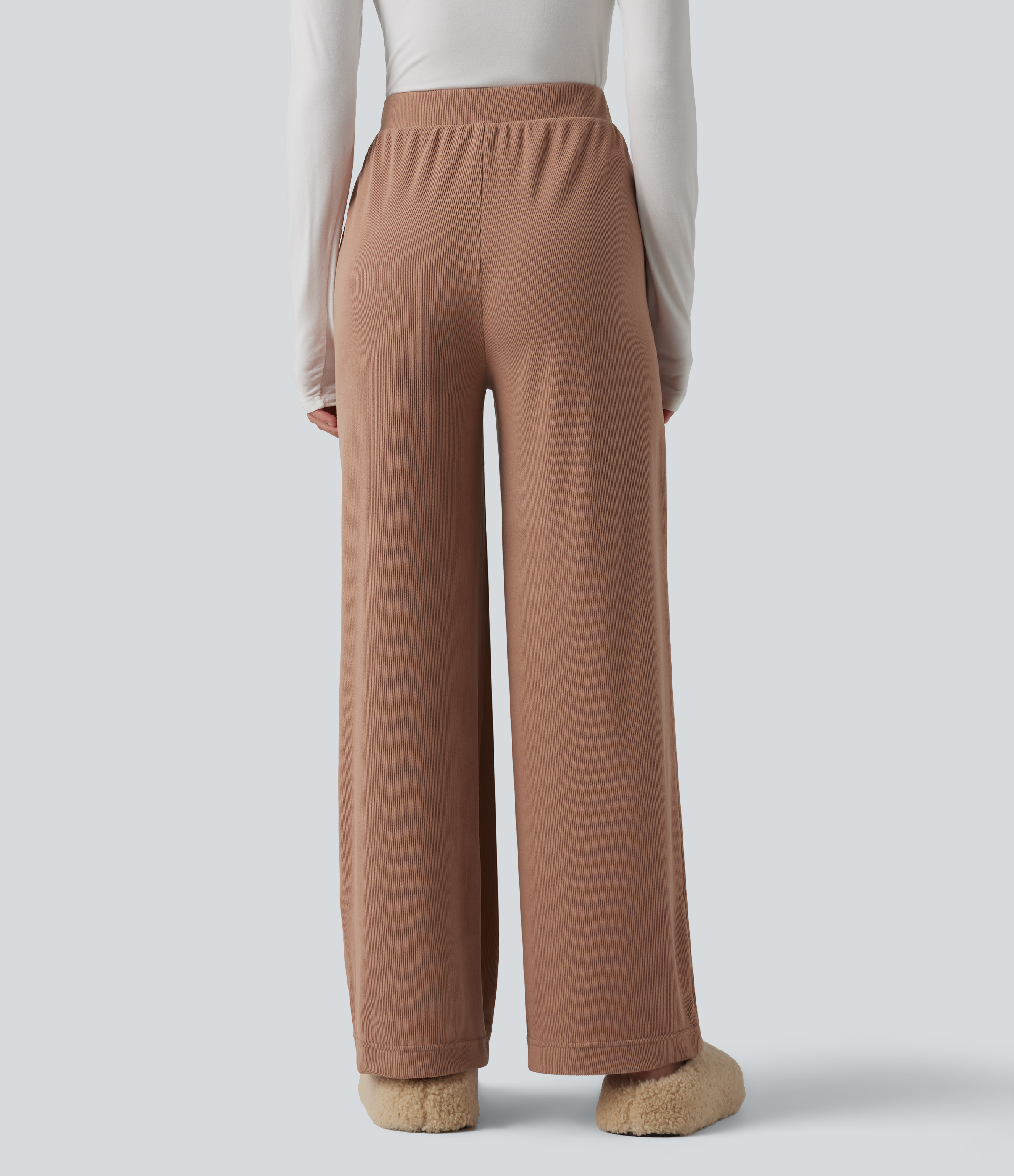 Mocha Mousse High Waisted Lounge Pants with Pockets / 2