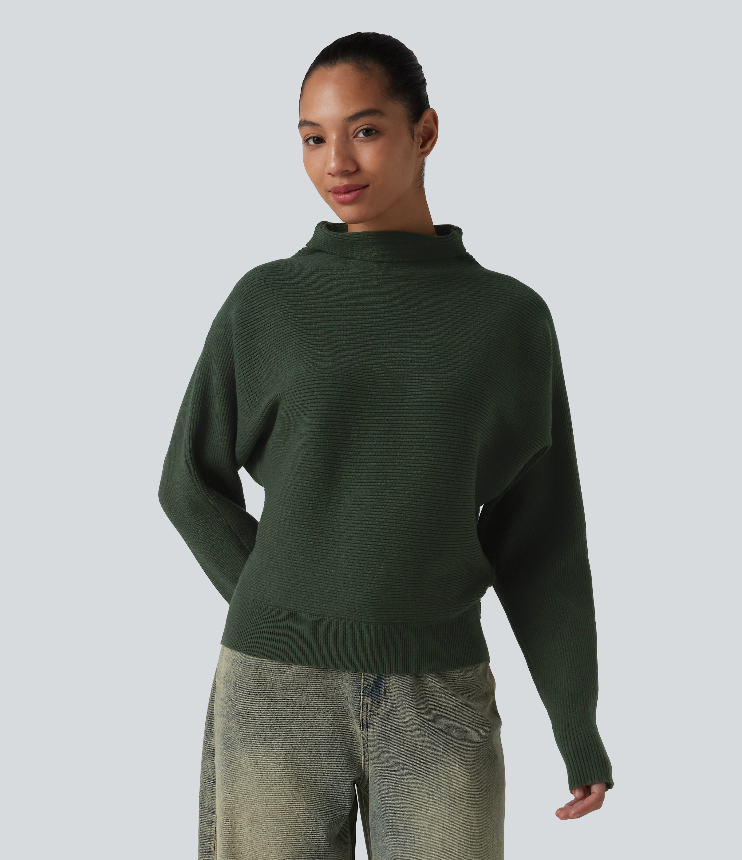 High-neck Batwing Sleeve Casual Sweater
