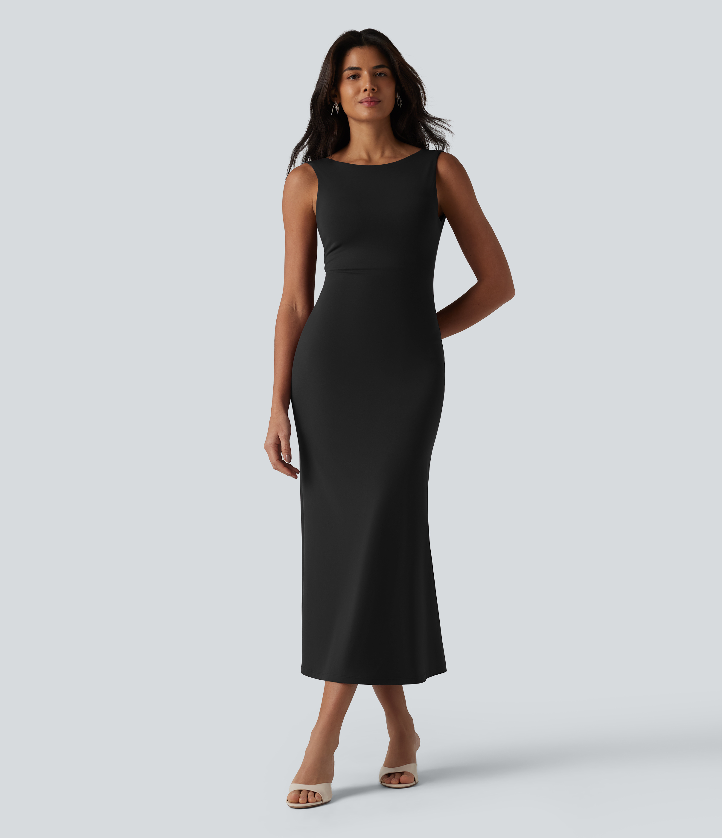 Midikleid mit Boot-Ausschnitt, ärmellos, mit integriertem BH