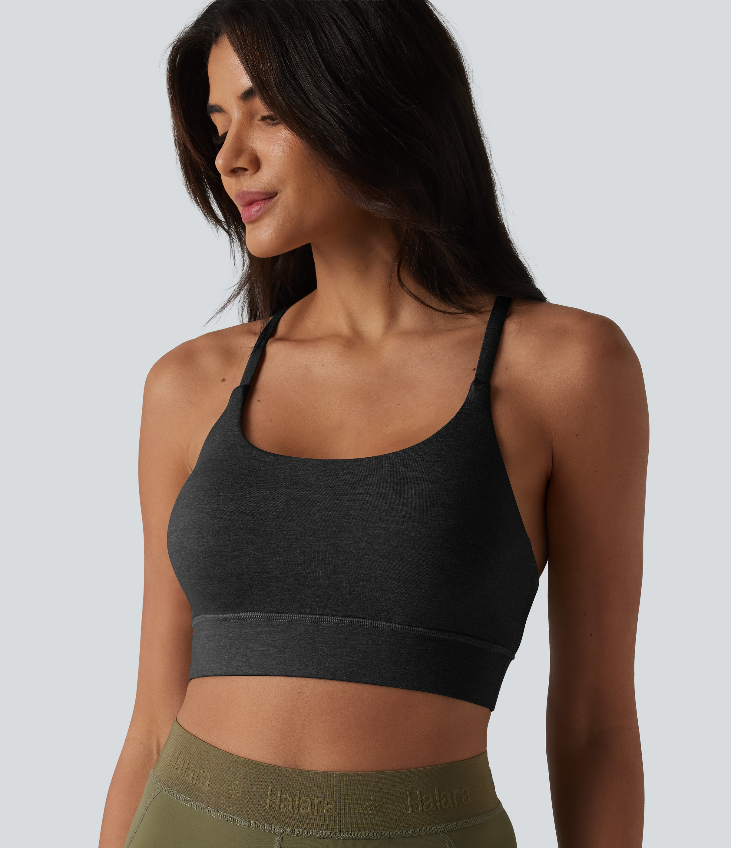 Medium Support Crisscross Backless Built-in Bra Heathered Workout Sports Bra