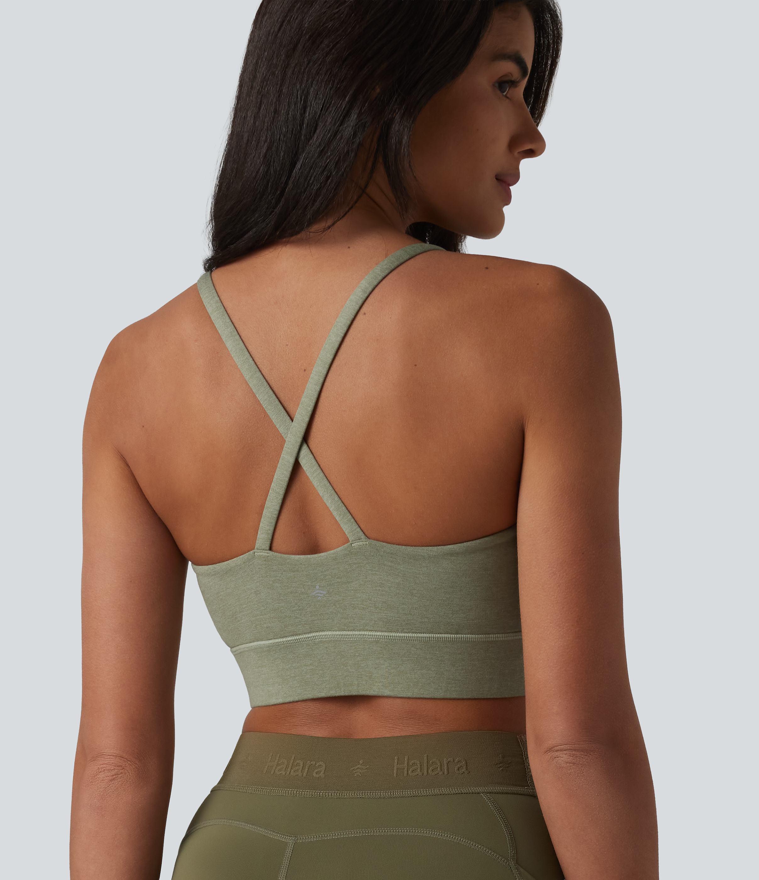 Medium Support Crisscross Backless Built-in Bra Heathered Workout Sports Bra