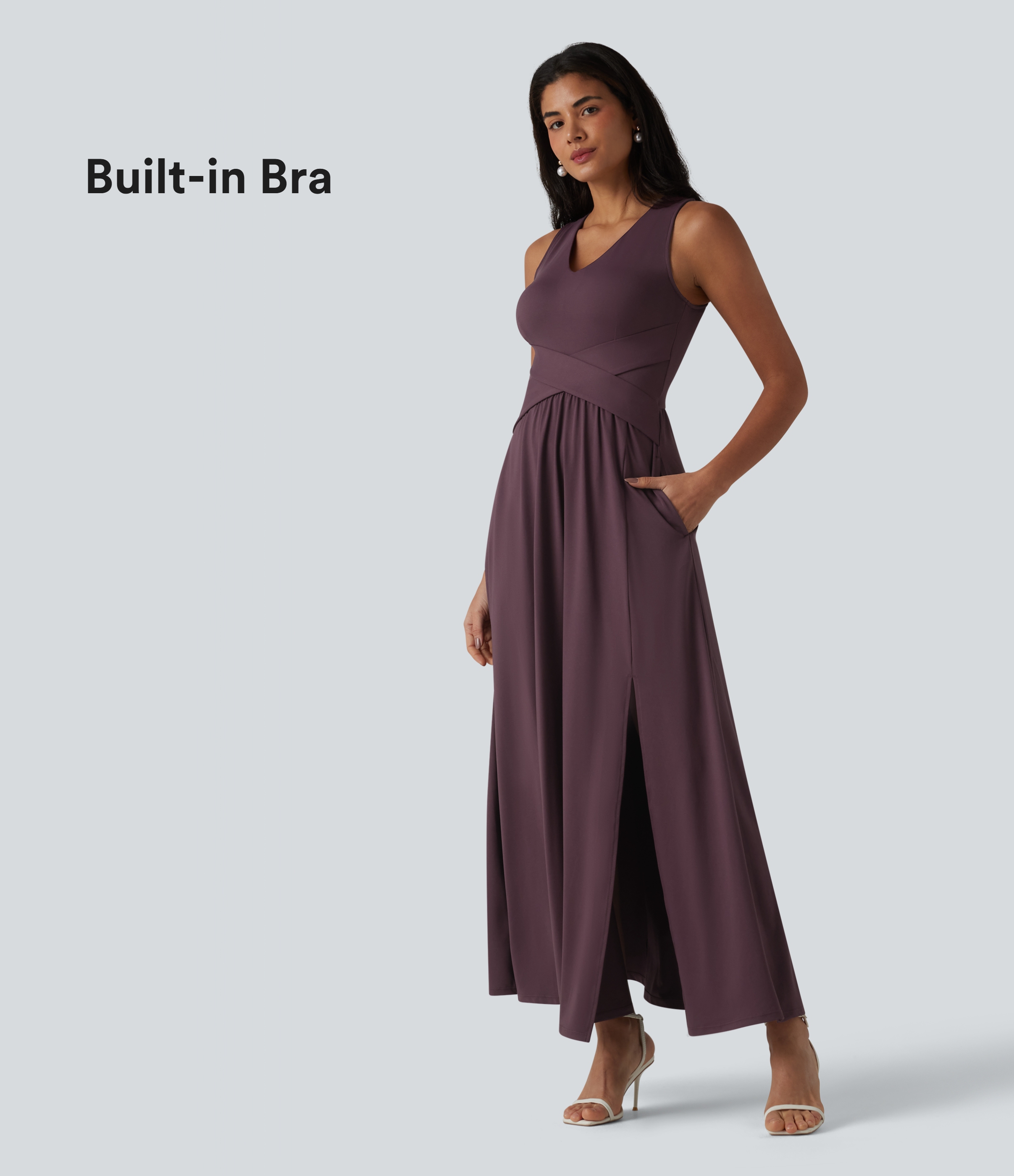 V Neck Sleeveless Maxi Dress with Pockets