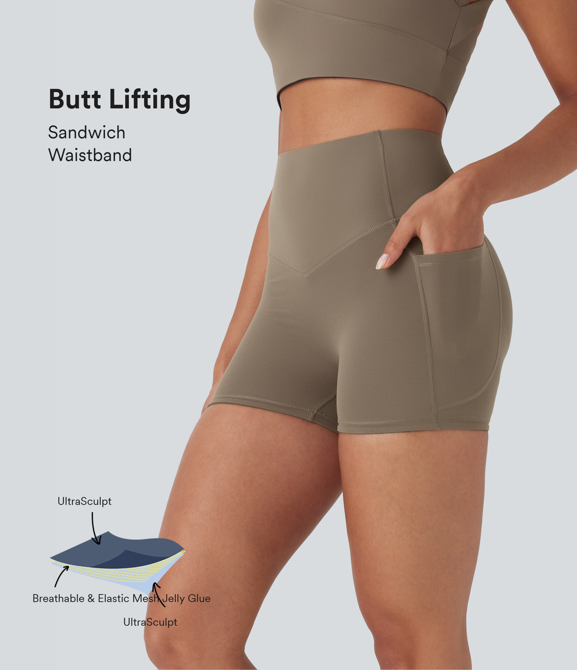 Halara UltraSculpt™ High Waisted Butt Lifting Tummy Control Pocket Shaping Training Bike Running Shorts 3''