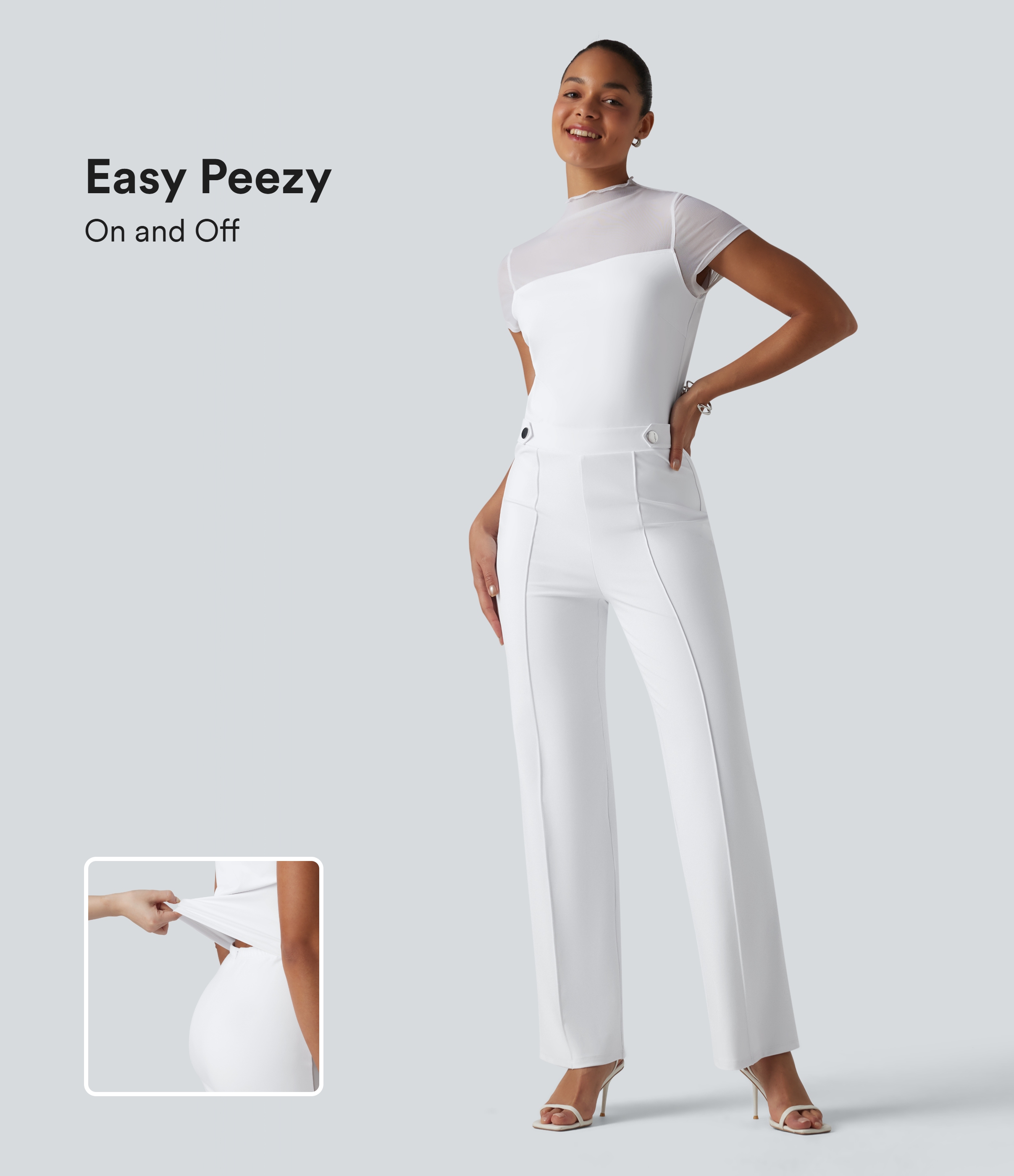 DayStretch Round Neck Short Sleeve Contrast Mesh Jumpsuit-Easy Peezy Edition