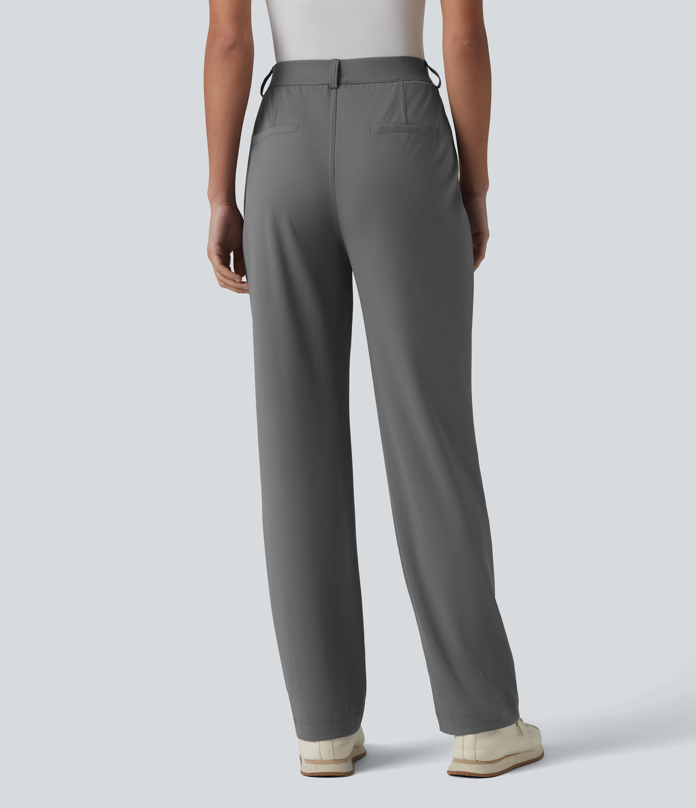 Steel Gray High Waisted Straight Leg Quick Dry Golf Trousers with Pockets-UPF40+ / 2