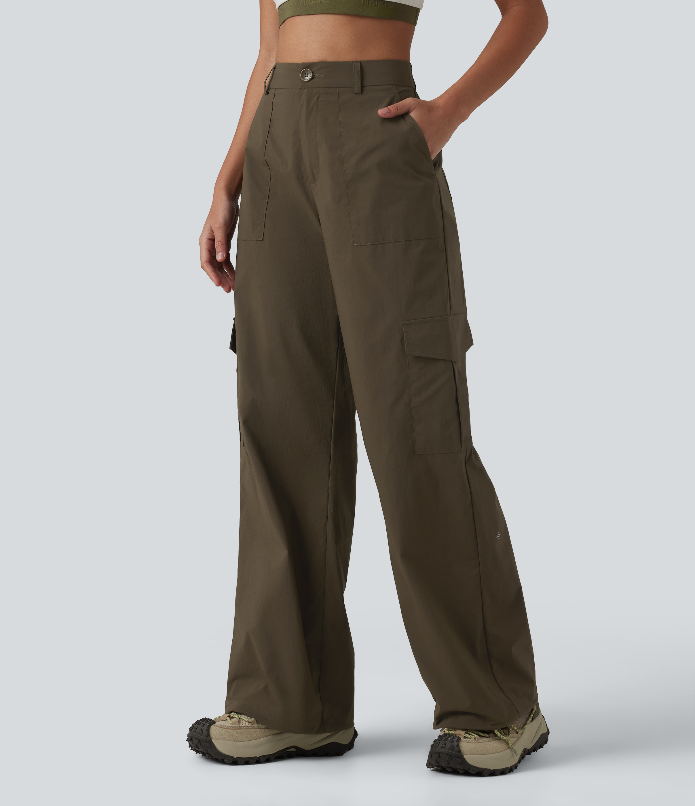 High Waisted Hiking Cargo Straight Leg Pants with Pockets