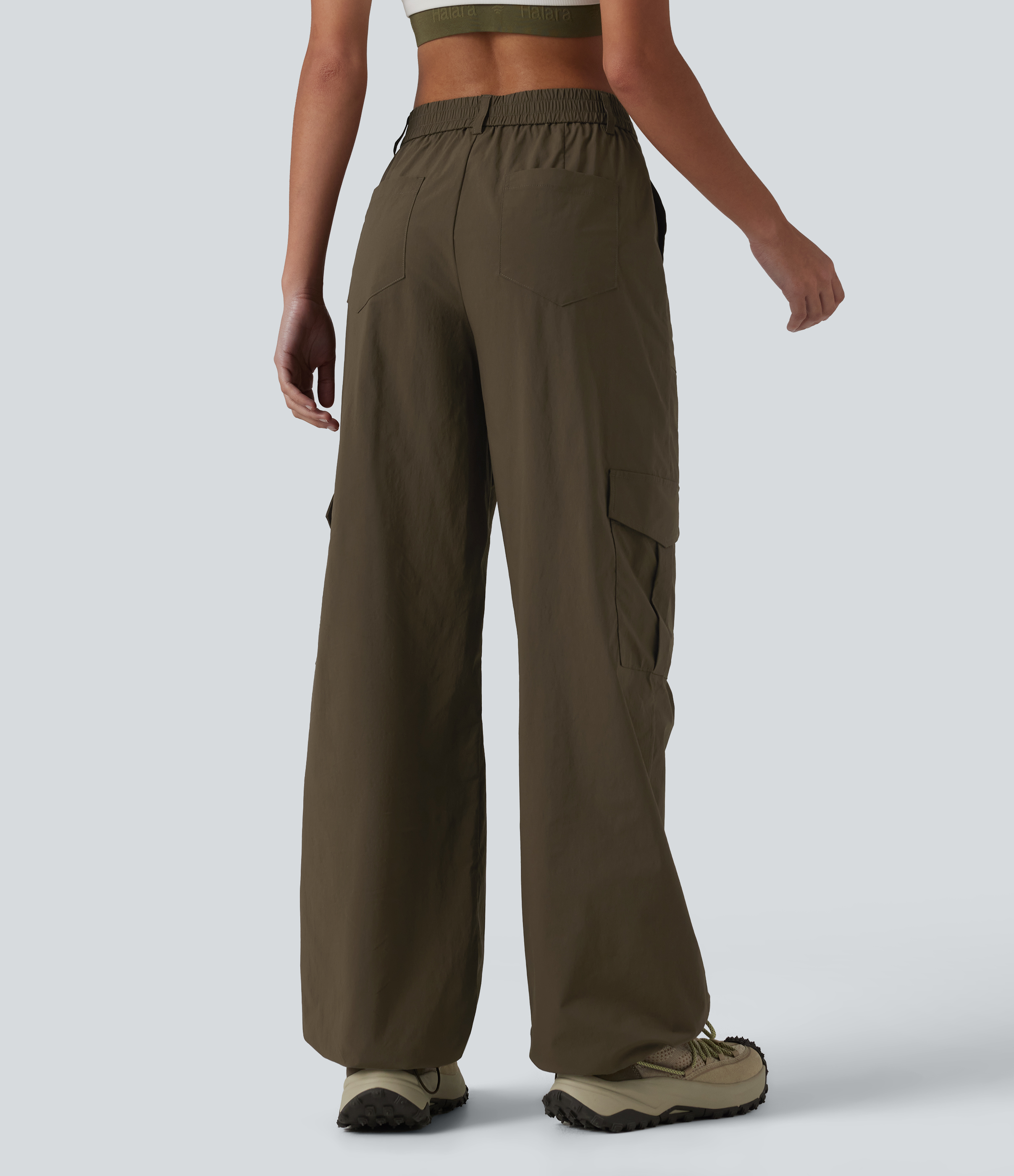 Slate Black High Waisted Hiking Cargo Straight Leg Pants with Pockets / 2