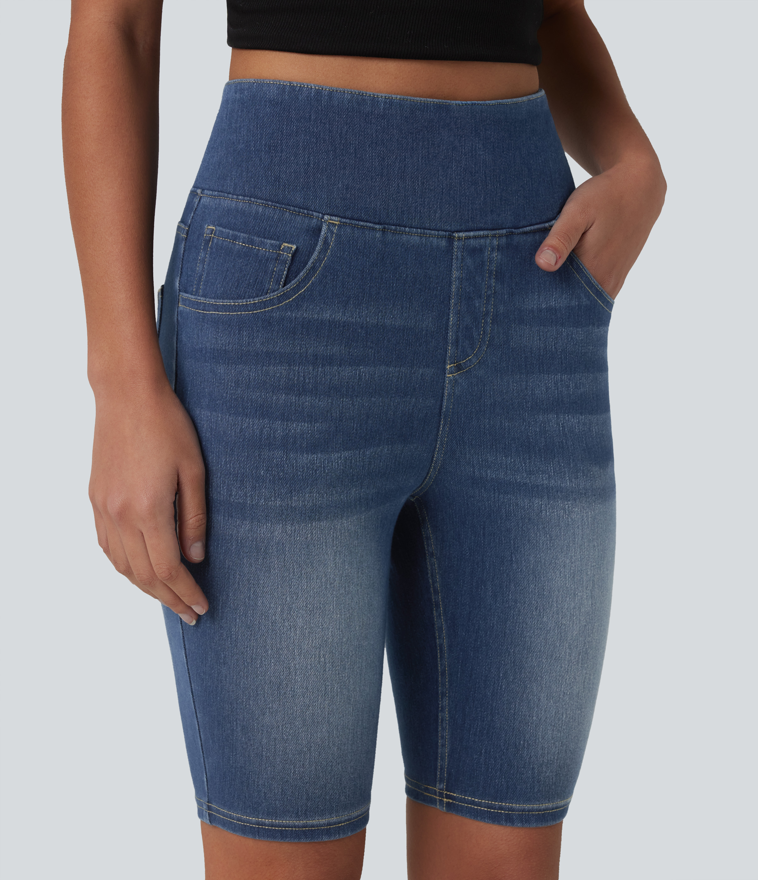 Halara Flex™ High Waisted Tummy Control Denim Casual Bermuda Shorts 9'' with Pockets