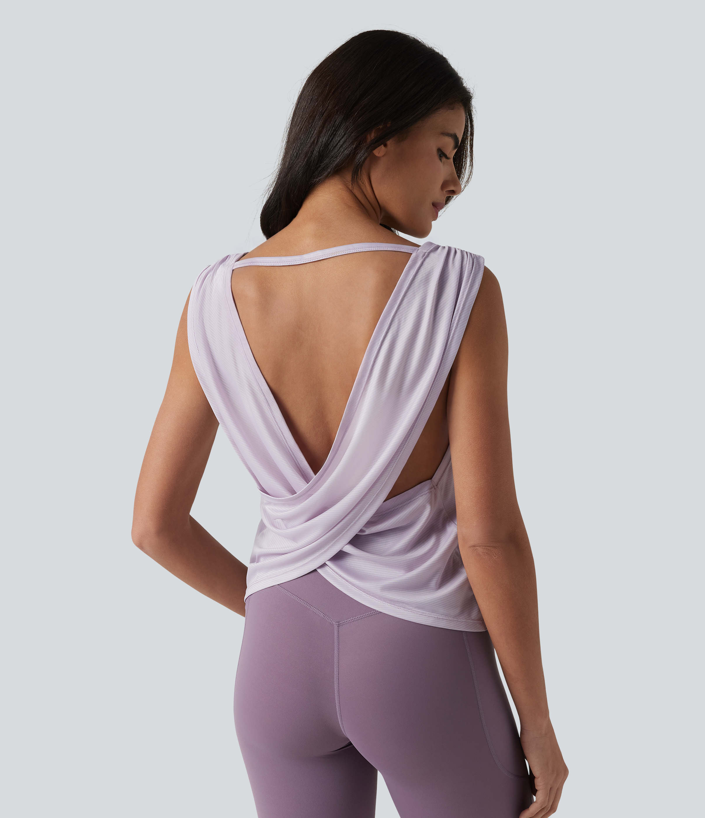 Crisscross Backless Ruched Yoga Tank Top