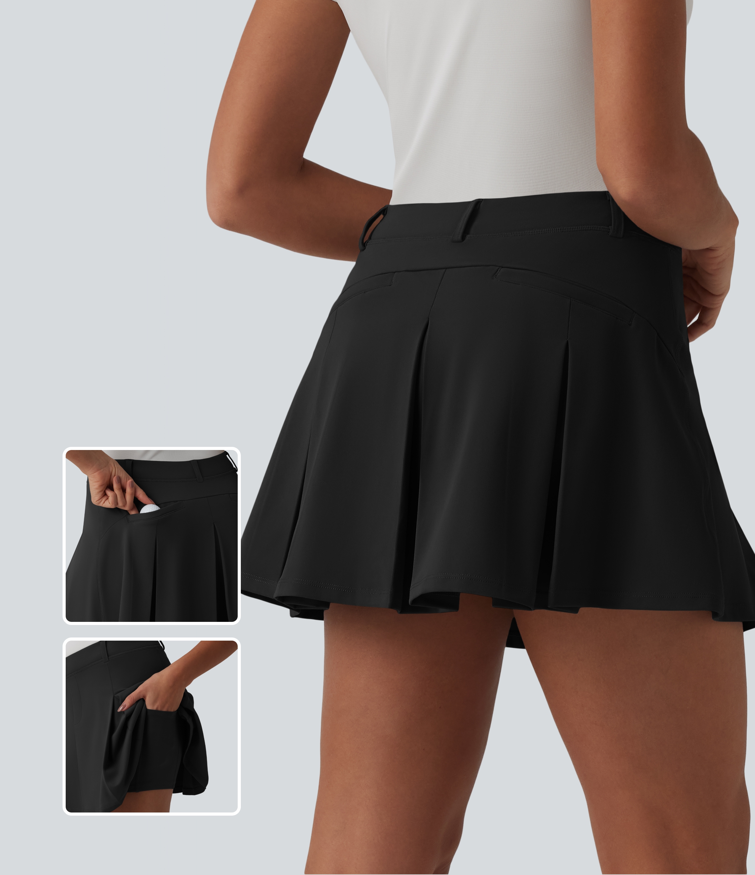 DayStretch Asymmetric Mid Rise 2-in-1 Pleated Mini Golf Skirt with Pockets