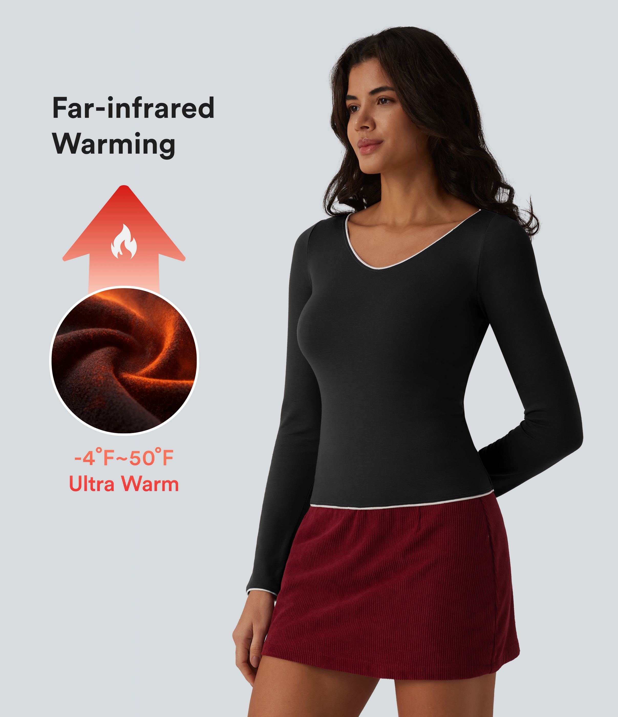 Halara HeatCore V-neck Long Sleeve  Contrast Tipping Casual Warming Top