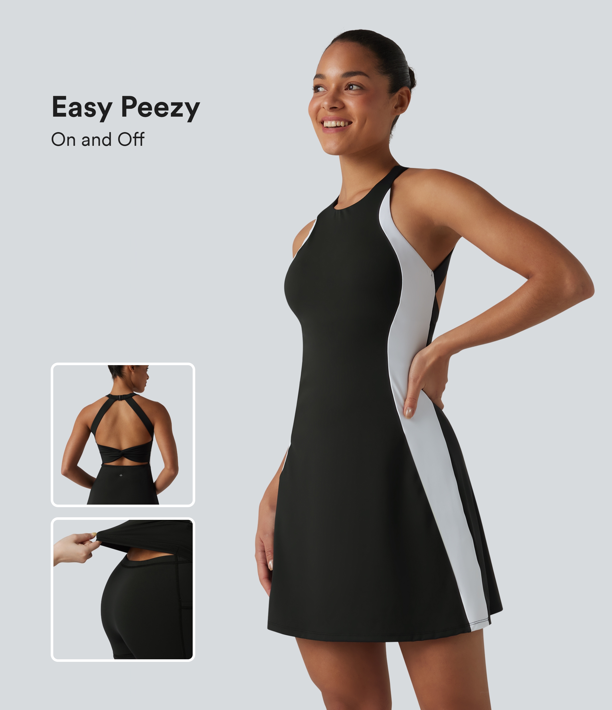 Softlyzero™ Airy Built-in Bra Color Block 2-in-1 InstantCool Mini Tennis Active Dress with Pockets-Easy Peezy Edition