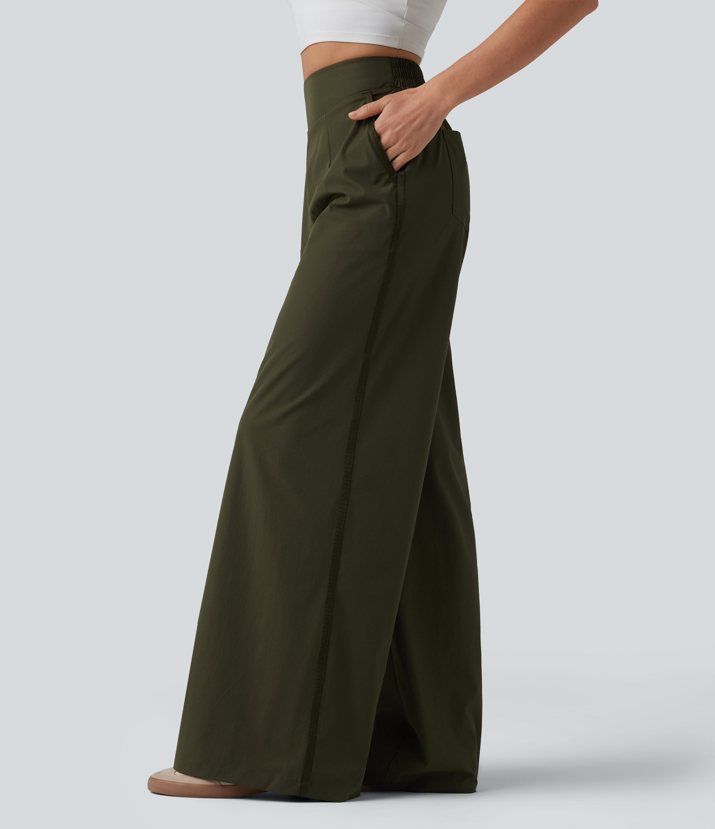 High Waisted Wide Leg Casual Trousers with Pockets