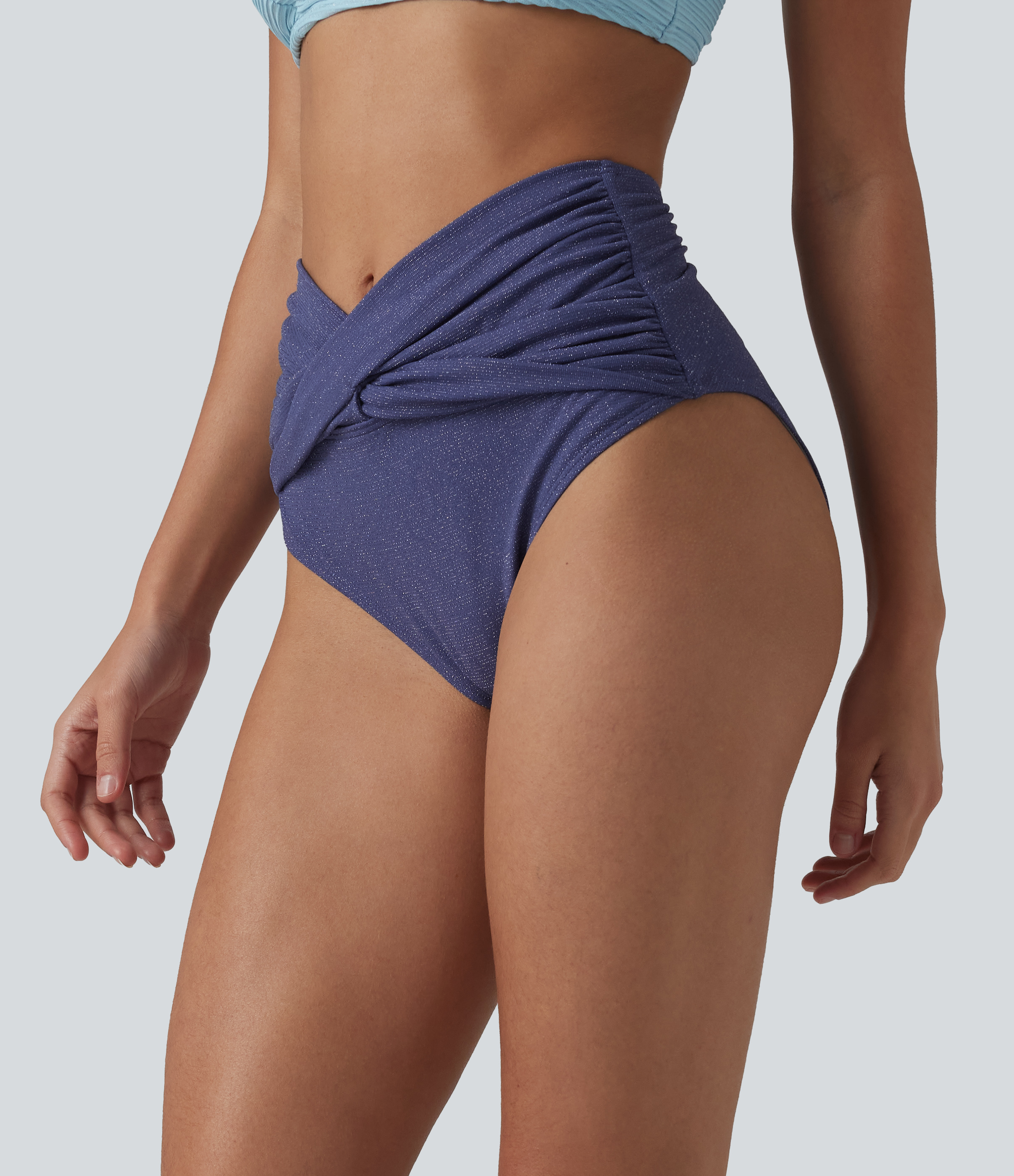 High Waisted Tummy Control Metallic Bikini Bottom Swimsuit