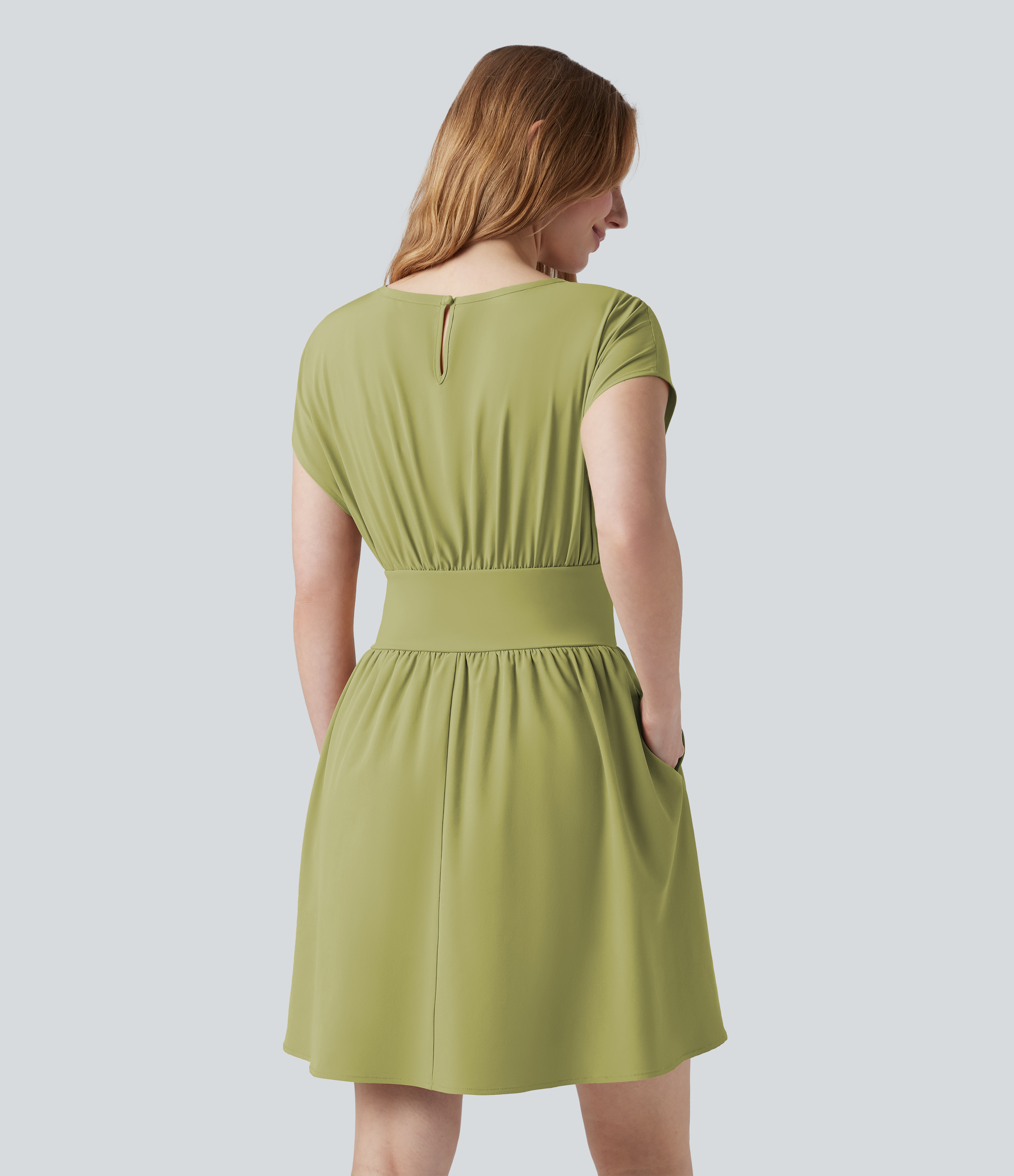 Moss Robe de travail mini Breezeful™ manches chauve-souris courtes fluide séchage rapide avec poches latérales / 2