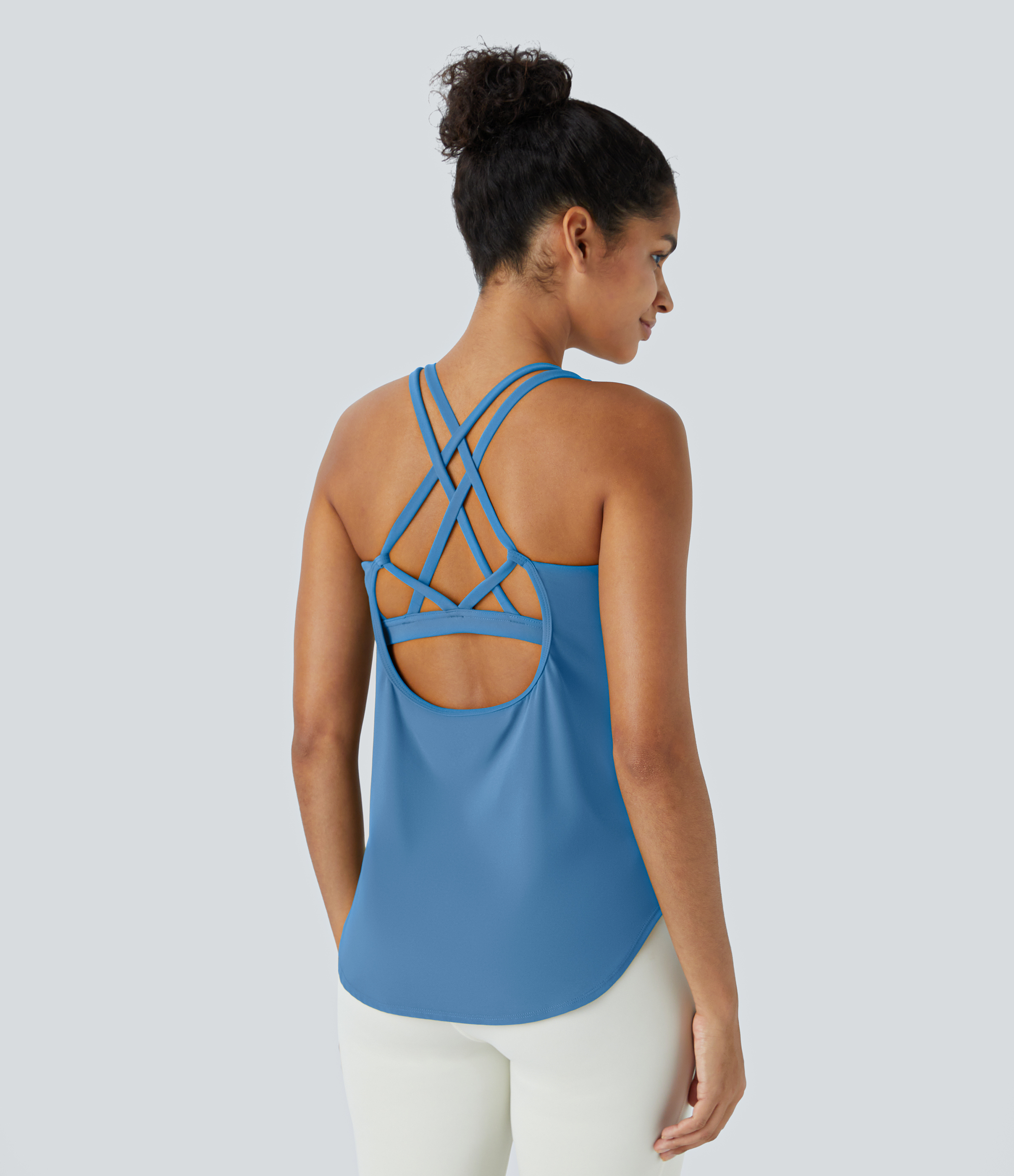Halara UltraSculpt™ Top de Running con Dobladillo Curvo en Cuello U