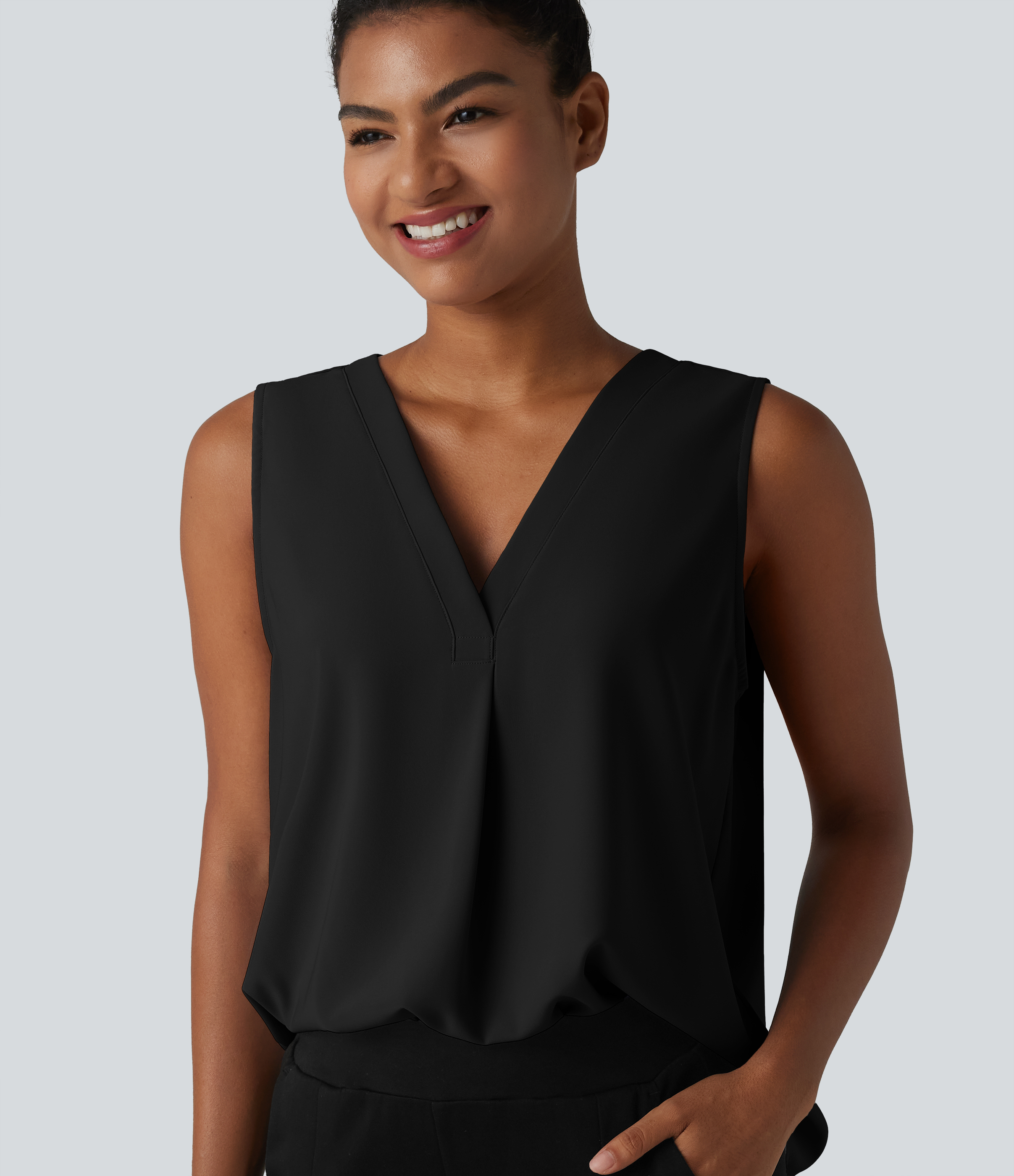 Wrinkle-Resistant V Neck Sleeveless Oversized Work Blouse