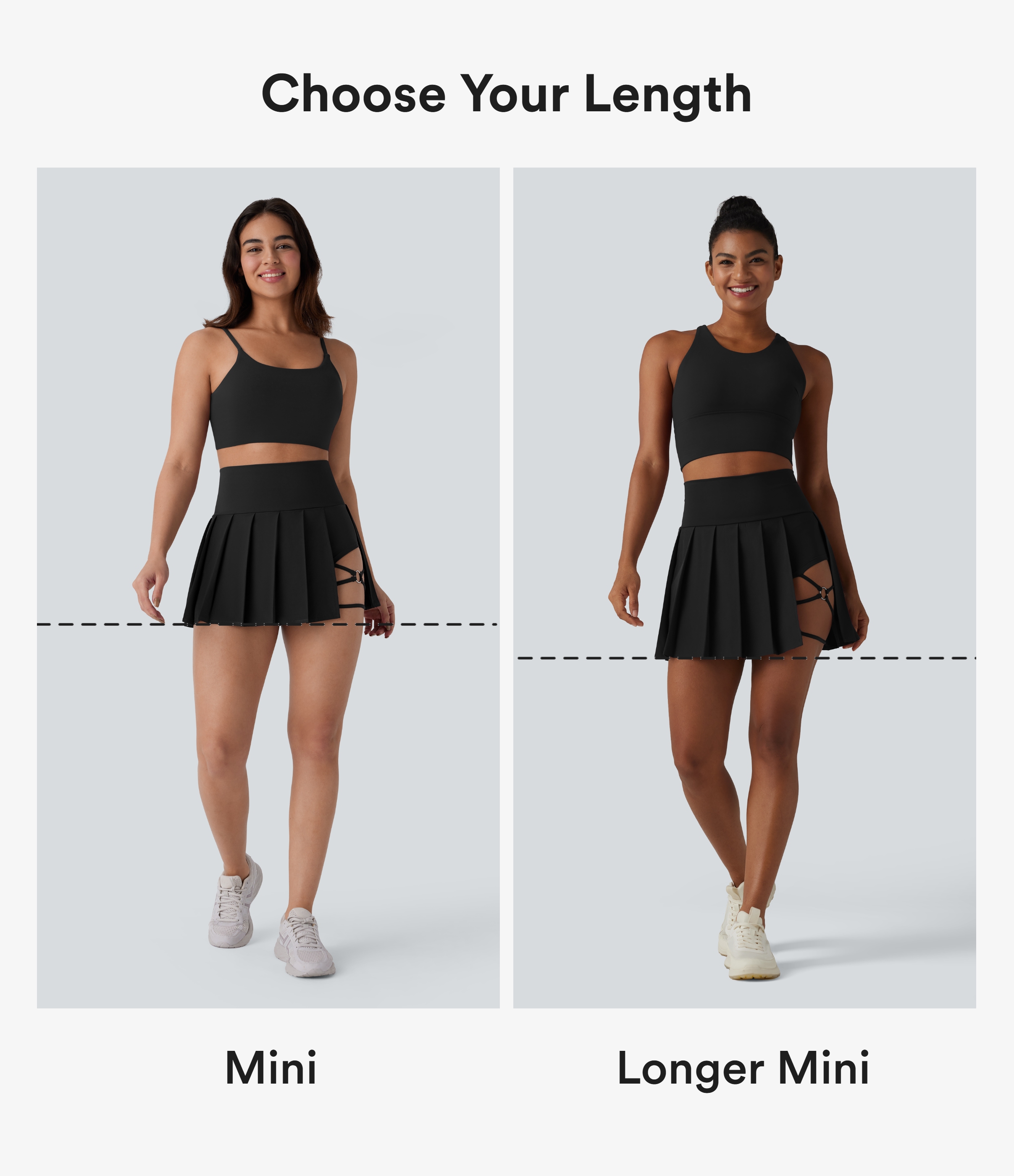 Black Breezeful™ High Waisted Pleated 2-in-1 Side & Pocket Asymmetric Hem Quick Dry Mini Dance Skirt / 2