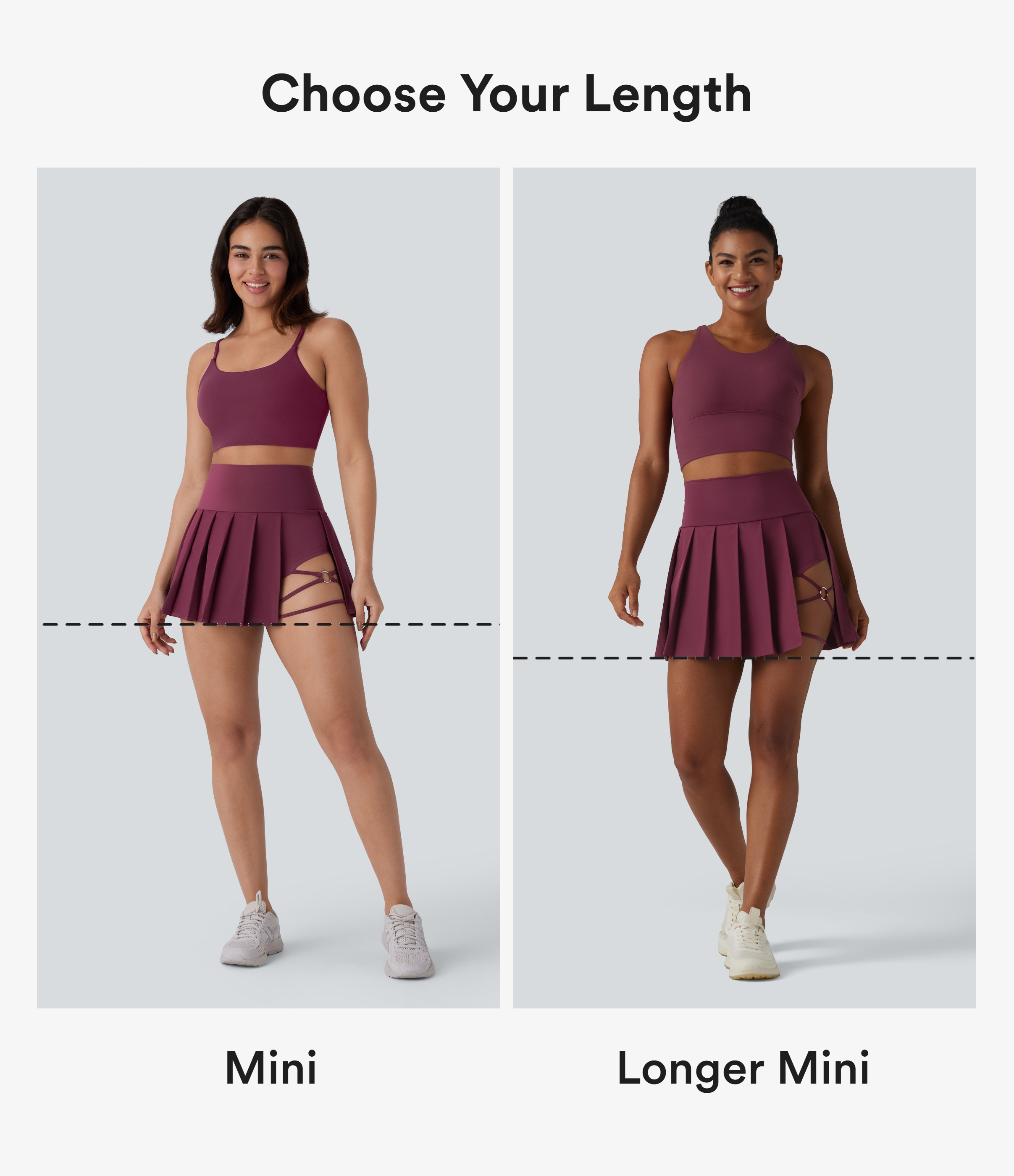 Amaranth Breezeful™ High Waisted Pleated 2-in-1 Asymmetric Hem Quick Dry Mini Dance Skirt with Pockets-Longer Length / 2