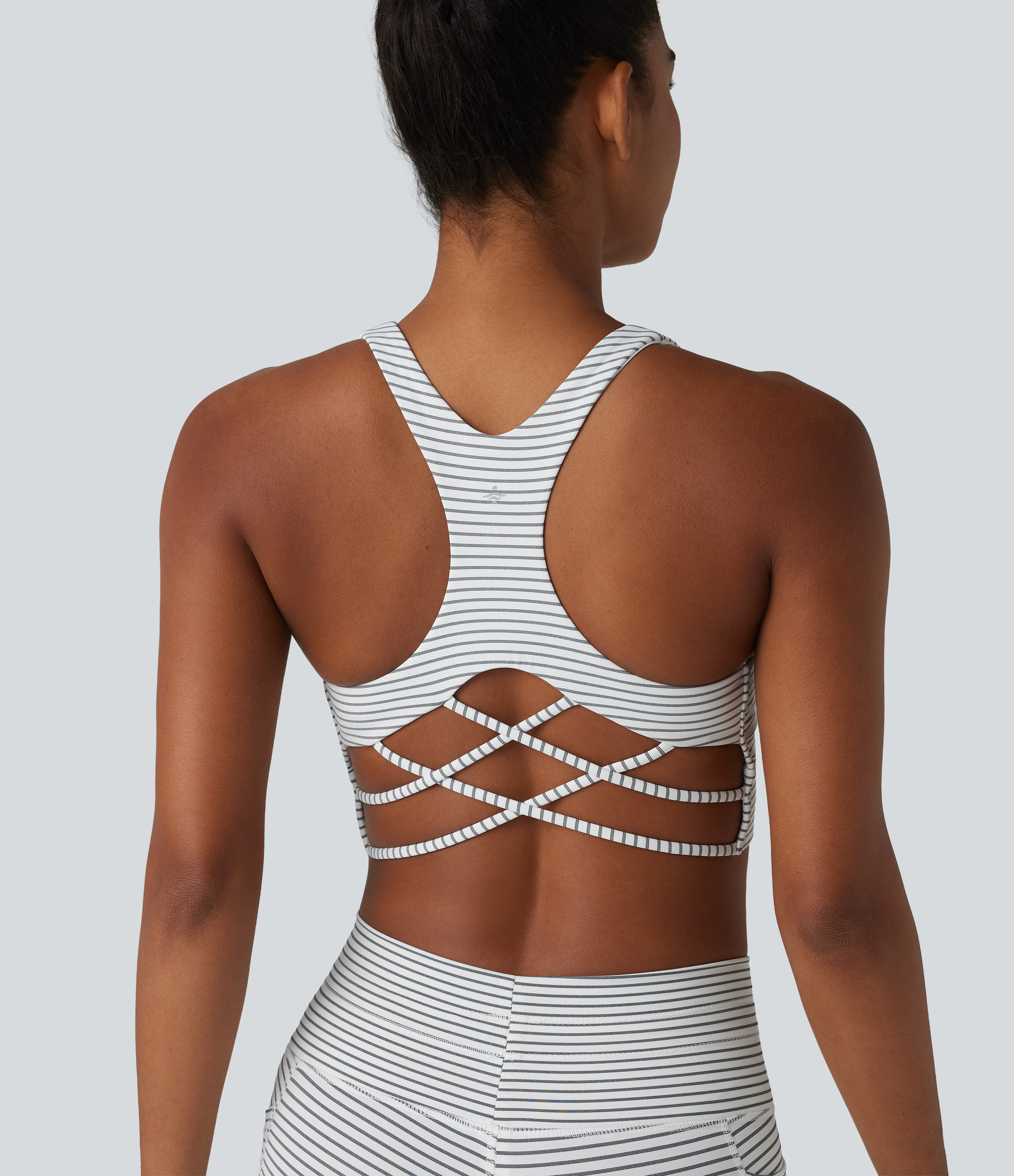 Light Support Racerback Crisscross Stripes Built-in Bra Yoga Sports Bra