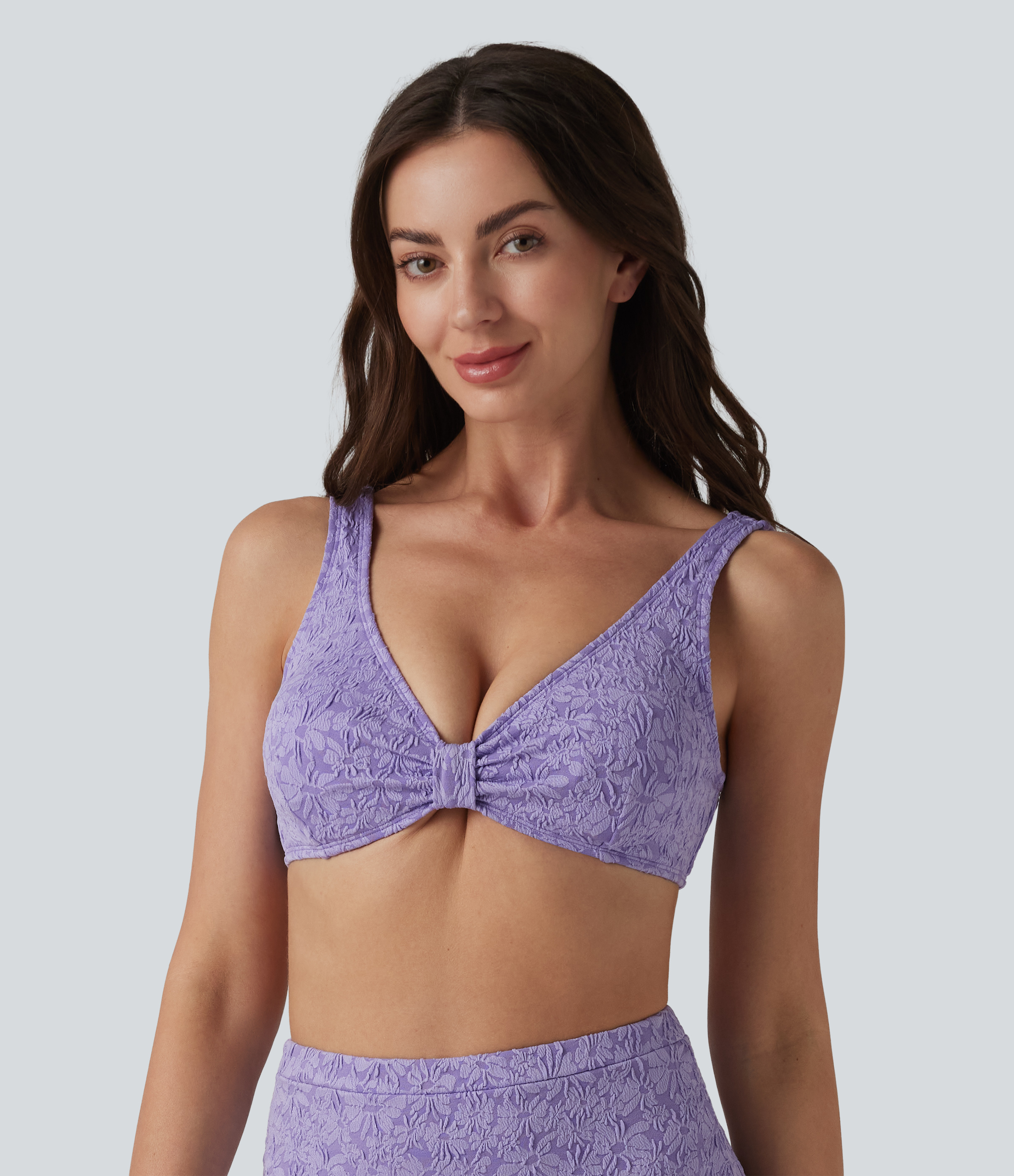 Haut de bikini jacquard à décolleté plongeant en V