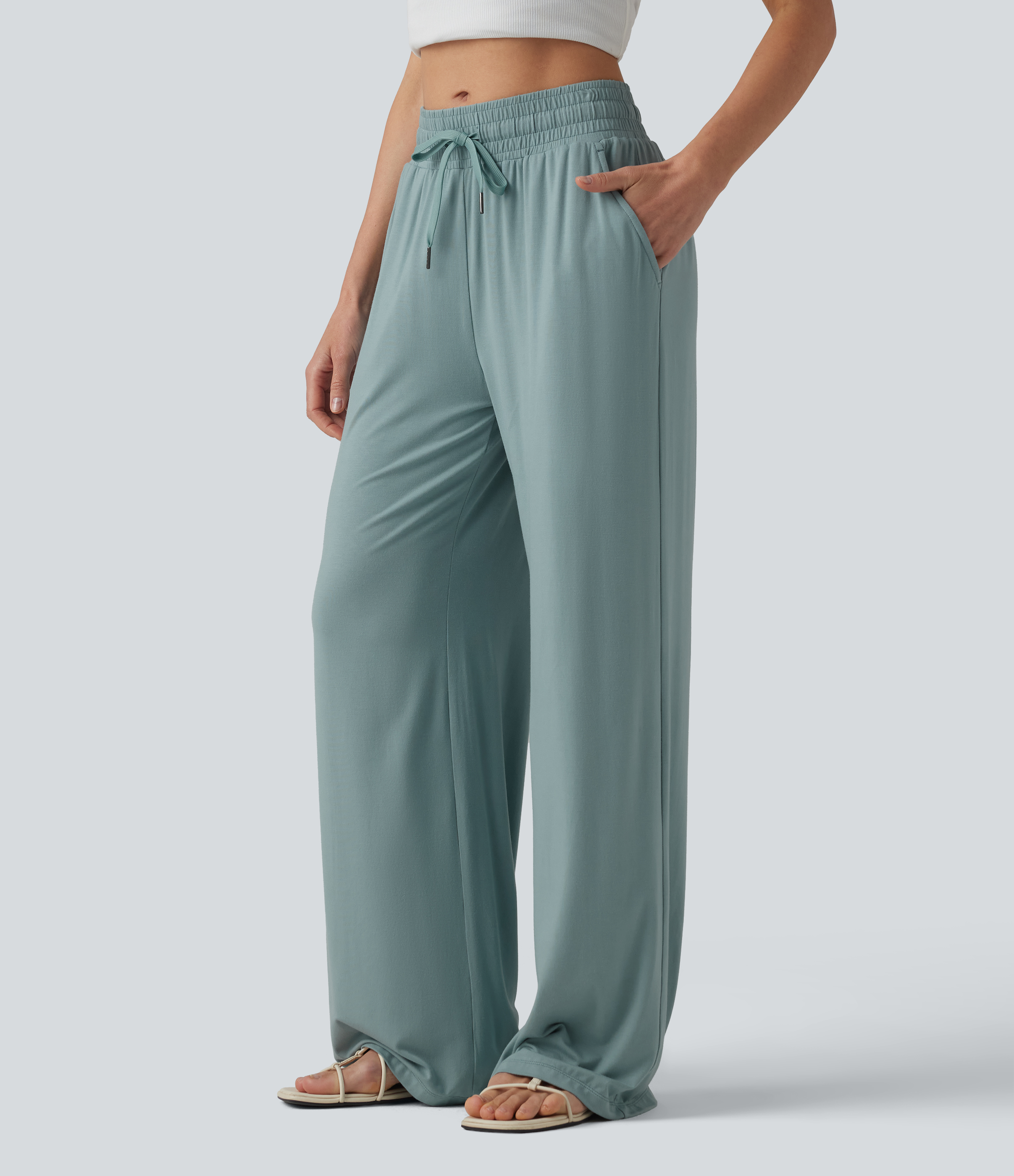 Lässige Baggy-Hose mit mittelhohem Bund, Seitentaschen und Kordelzug